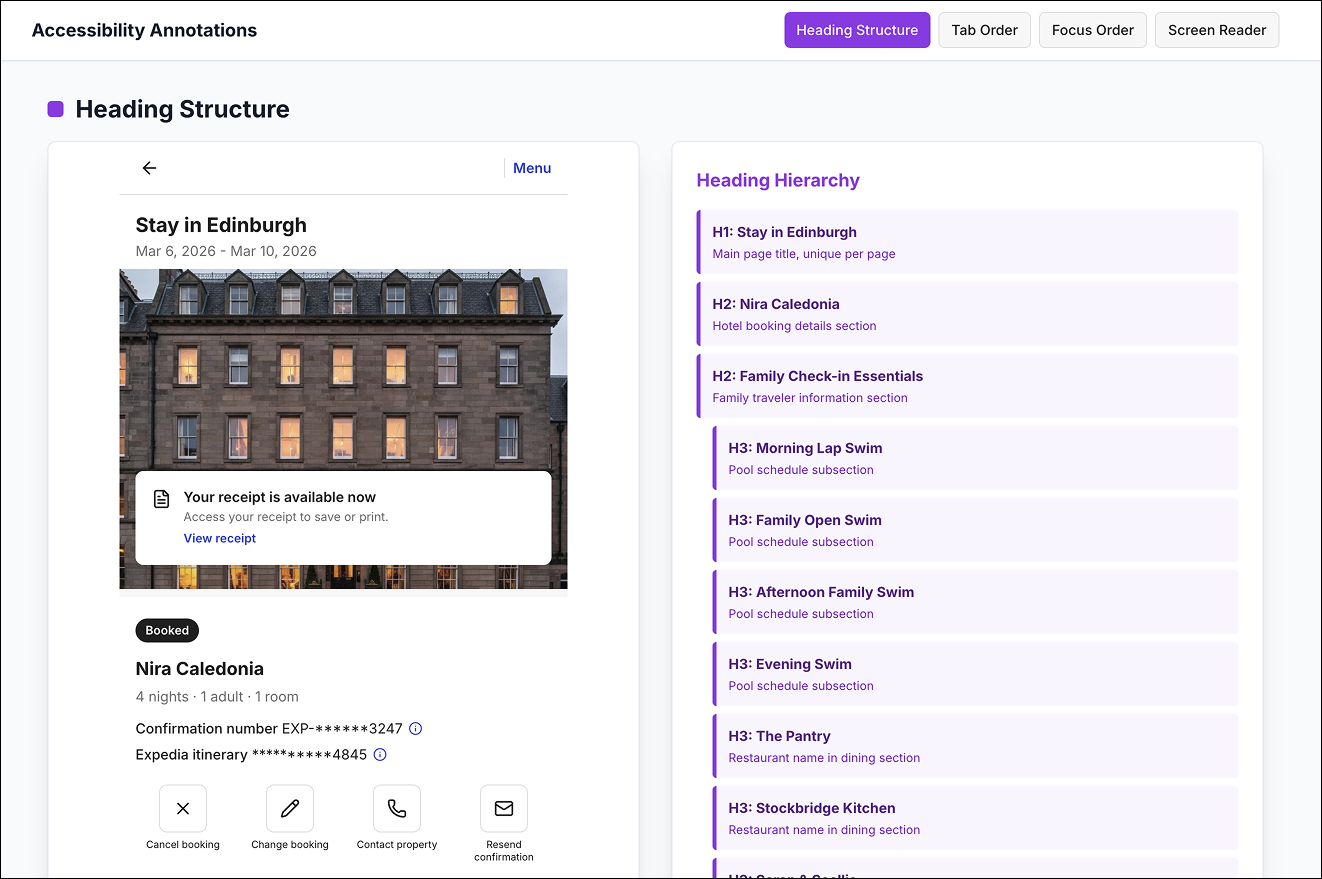 screenshot of the heading structure annotations