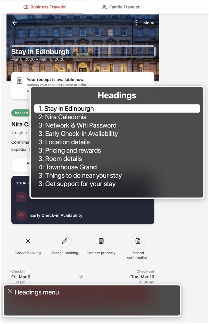 Heading Structure menu
