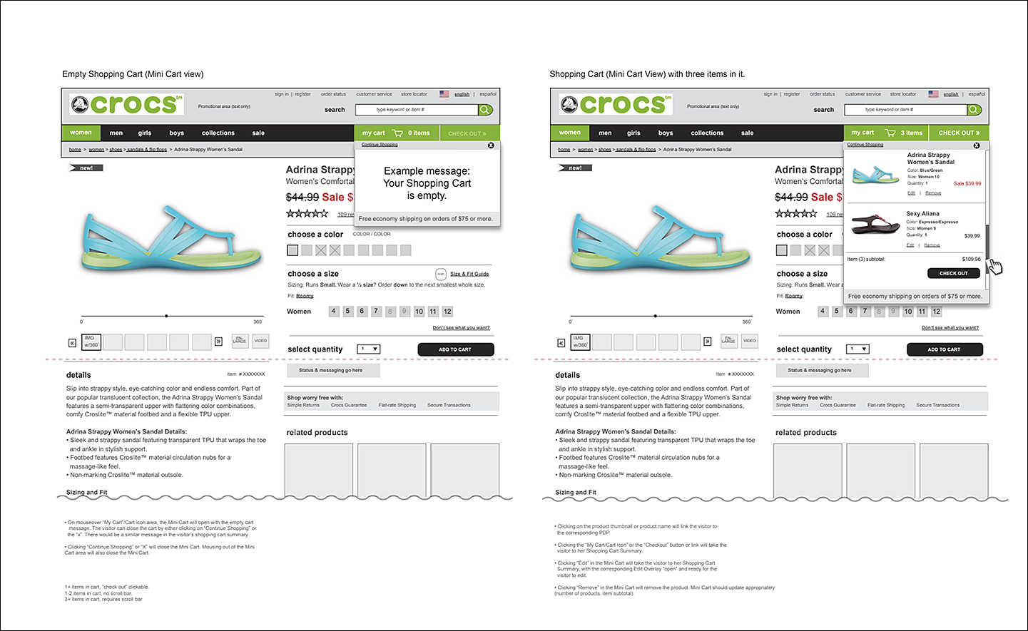 crocs cart wireframe 1