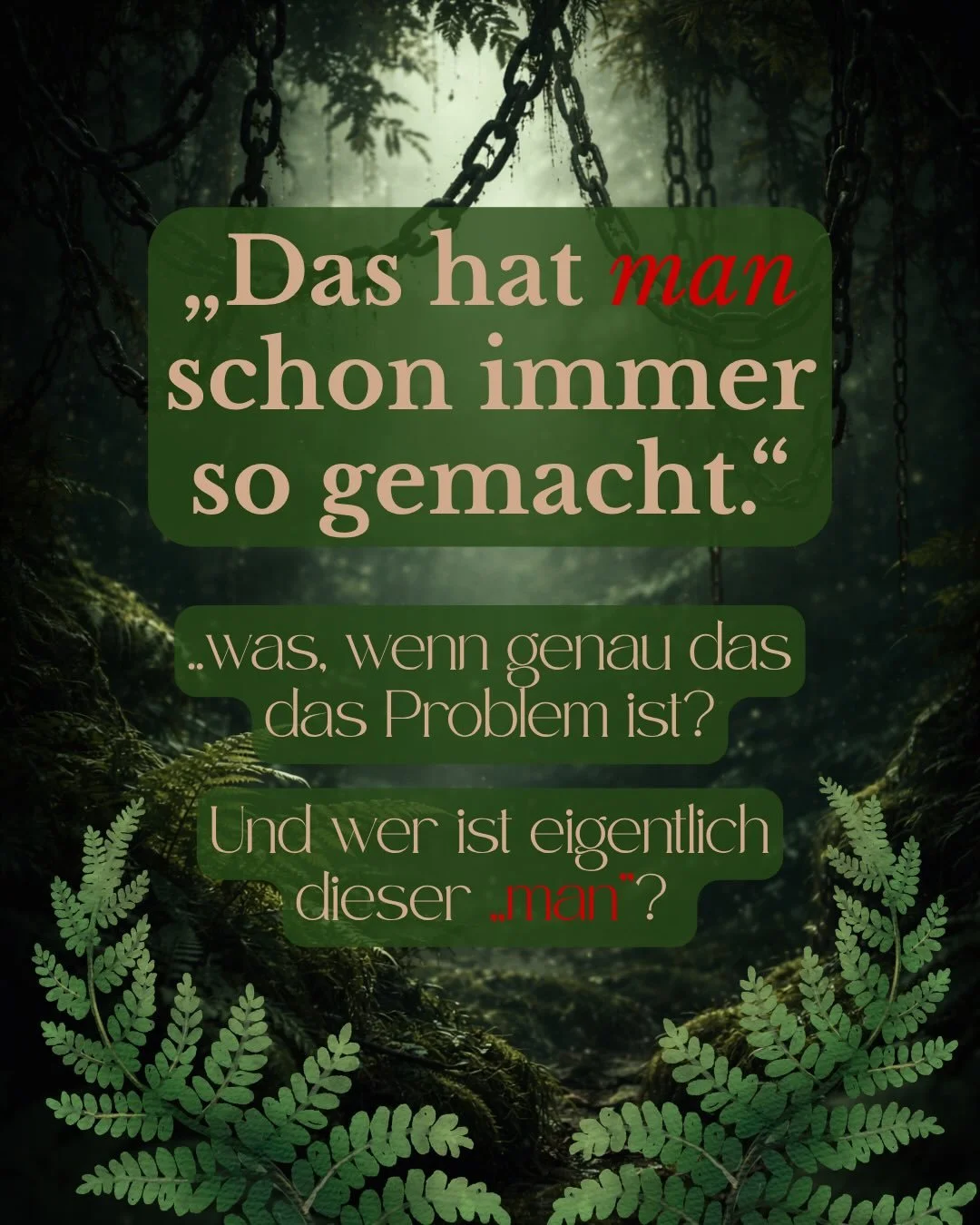 &bdquo;Das hat man schon immer so gemacht.&ldquo; ist f&uuml;r mich nichts anderes als Verantwortungsdiffusion at its best.

Denn pl&ouml;tzlich ist niemand mehr zust&auml;ndig. Nicht der Mensch, der etwas denkt &amp; ausspricht. Nicht der Mensch, de