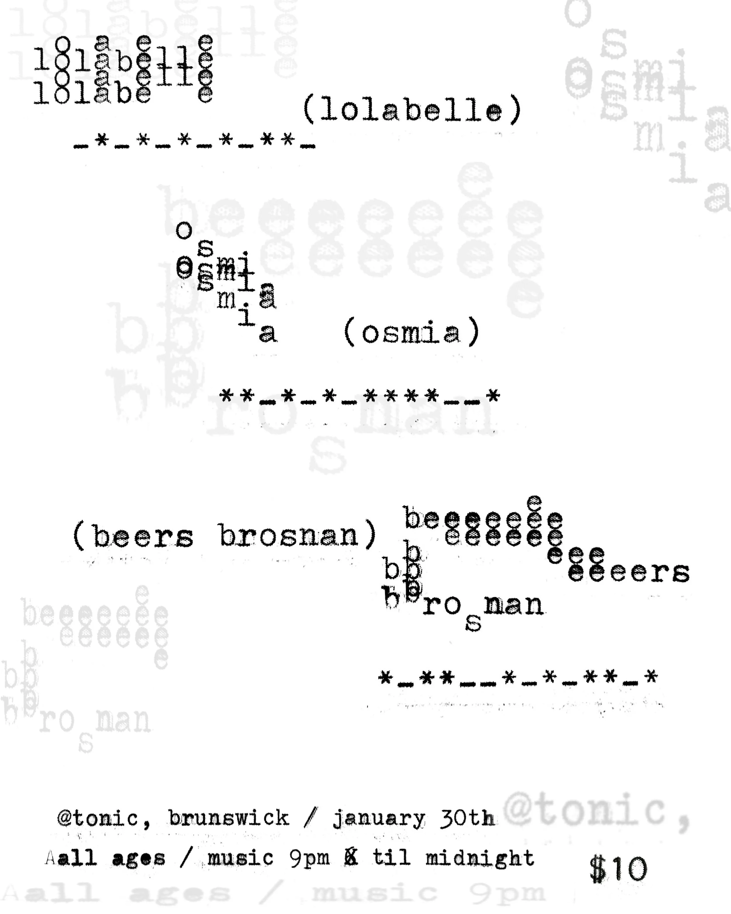 1.30.26, Tonic, Brunswick ME / poster by Caroline Homer