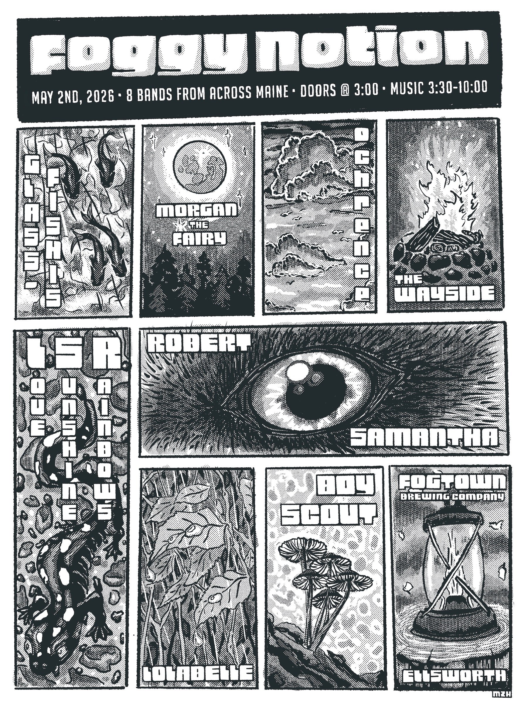 5.2.26, Foggy Notion Fest @ Fogtown Brewing, Ellsworth ME / poster by Matt Homer