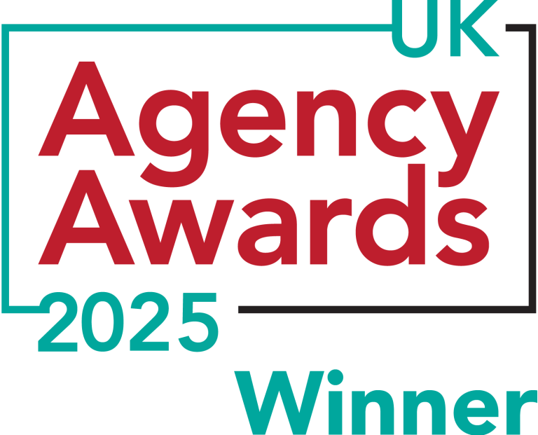 Logo for the UK Agency Awards 2025 with the word "Winner" in blue.