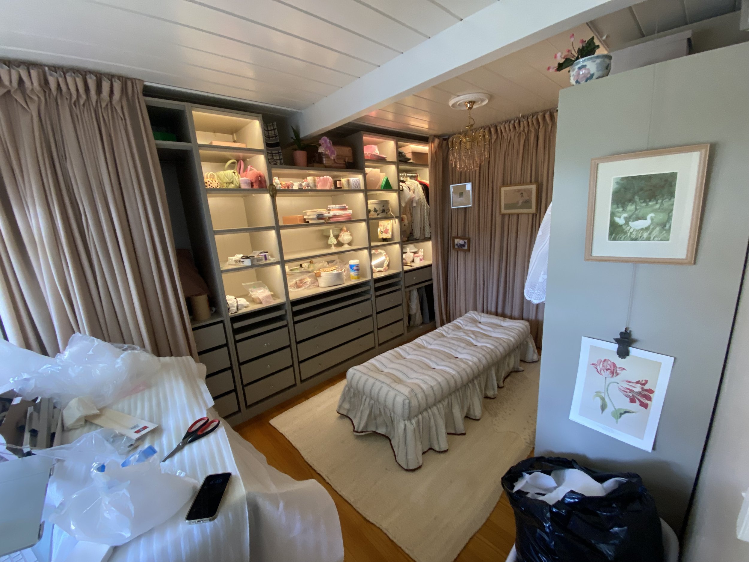 Custom PAX design Walk-In Closet & Ceiling Mounted Drapery Installation 1/2