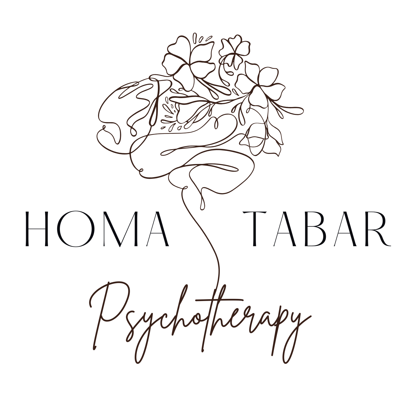 Logo for Homa Tabar Psychotherapy featuring a stylized floral line drawing and the business name.