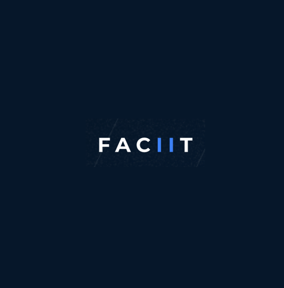 FACIT logo with dark background and white and blue text
