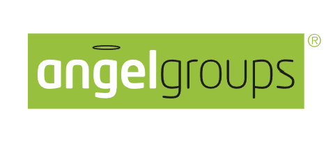 Logo of Angel Groups with green background and white lowercase text.