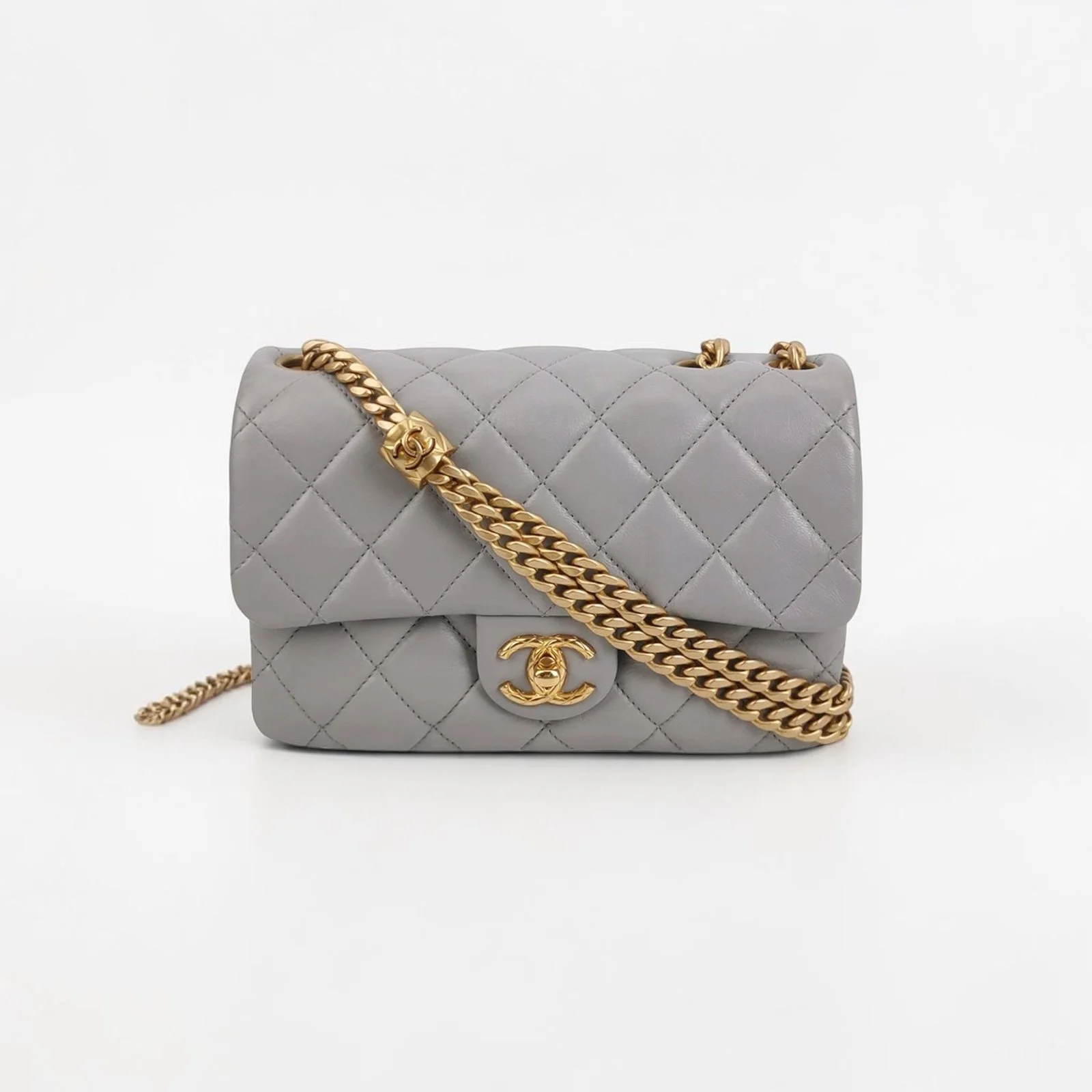 Chanel Grey Quilted Lambskin Pearl Crush Flap Bag