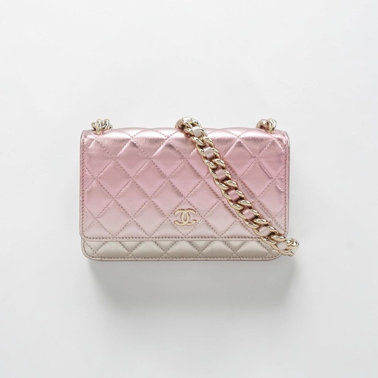 Chanel Silver and Pink Gradient Metallic WOC Wallet