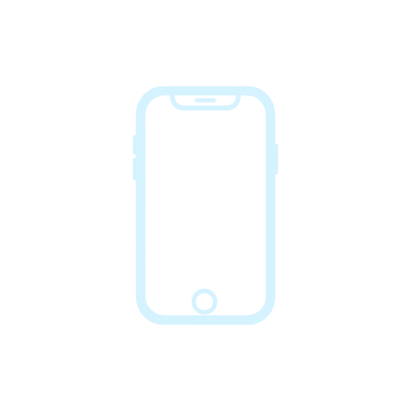 Line drawing of a smartphone with a circular home button and a front camera on top.