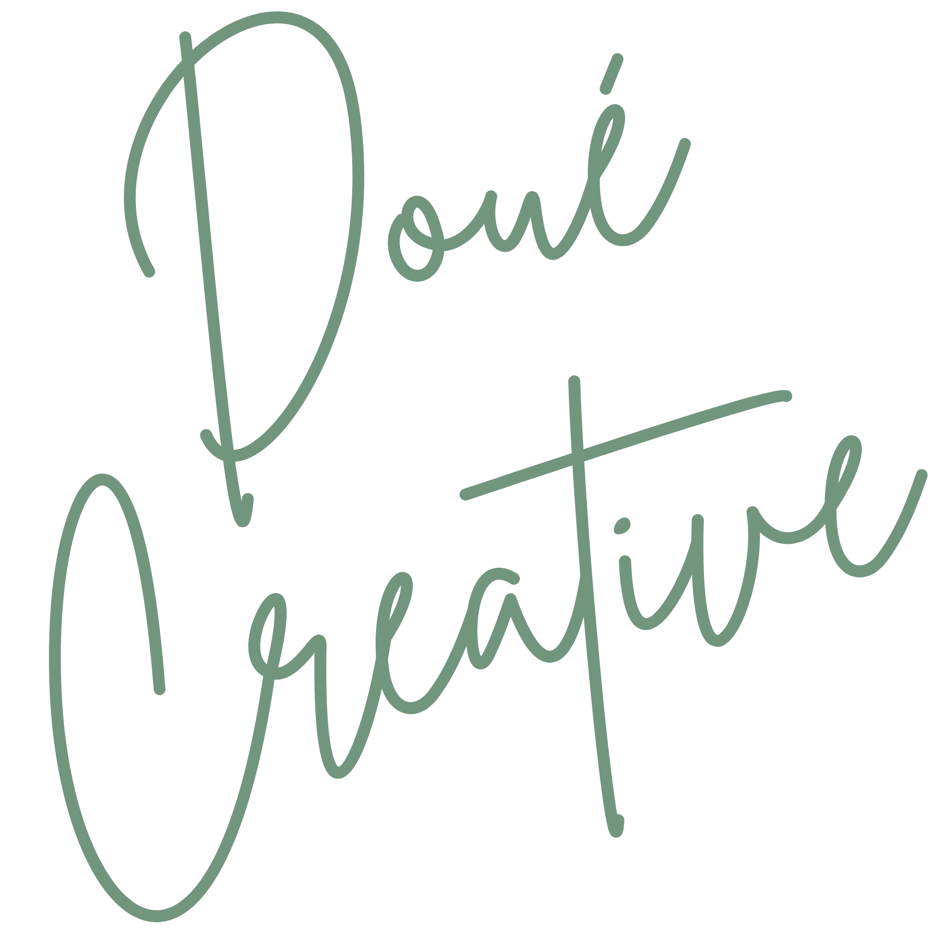 Handwritten text that says "Doue Creative in a green script font.