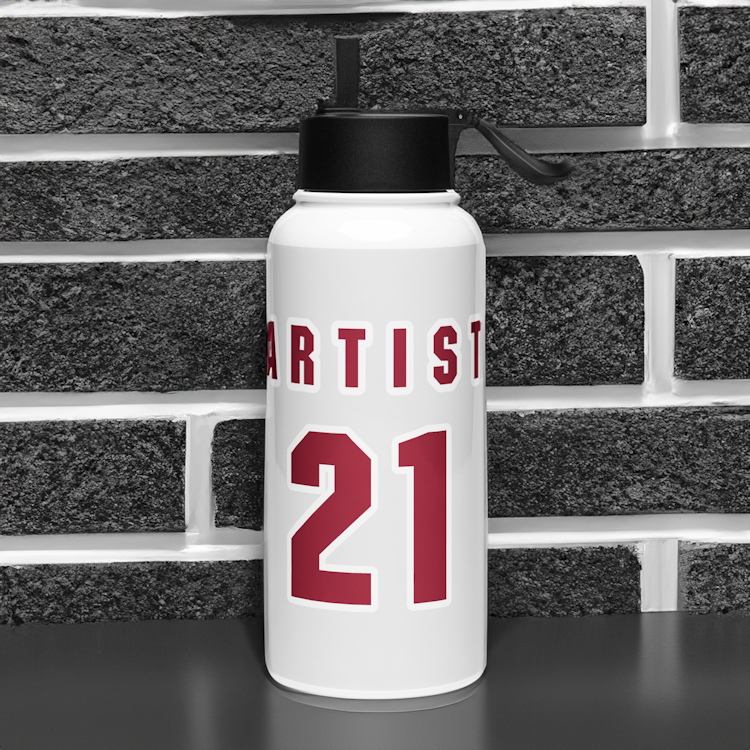 Artist stainless steel water bottle with a straw lid