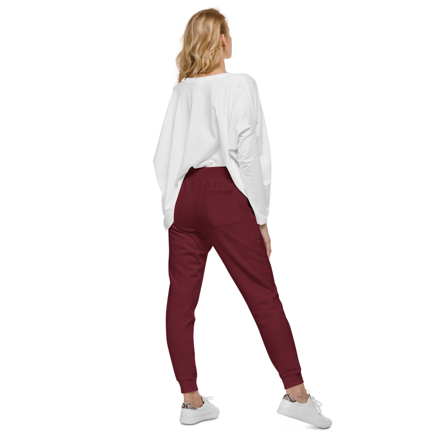 unisex-fleece-sweatpants-maroon-back-6a52b1f3c7bfd.png