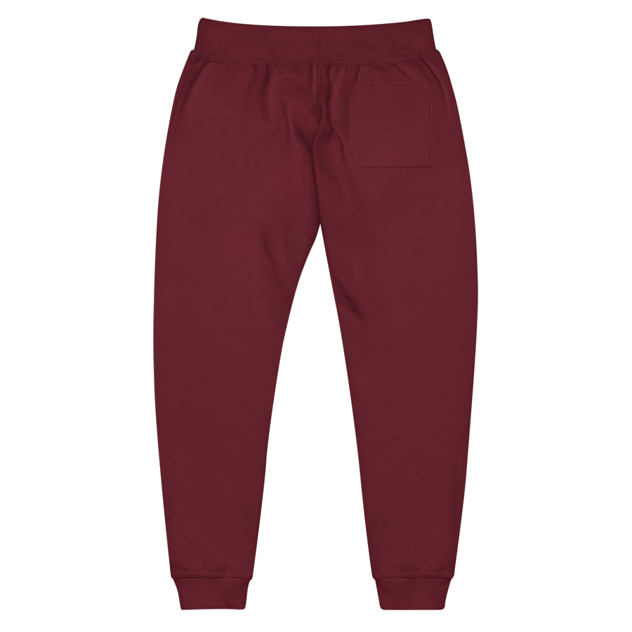 unisex-fleece-sweatpants-maroon-back-6a52b1f3c63eb.png