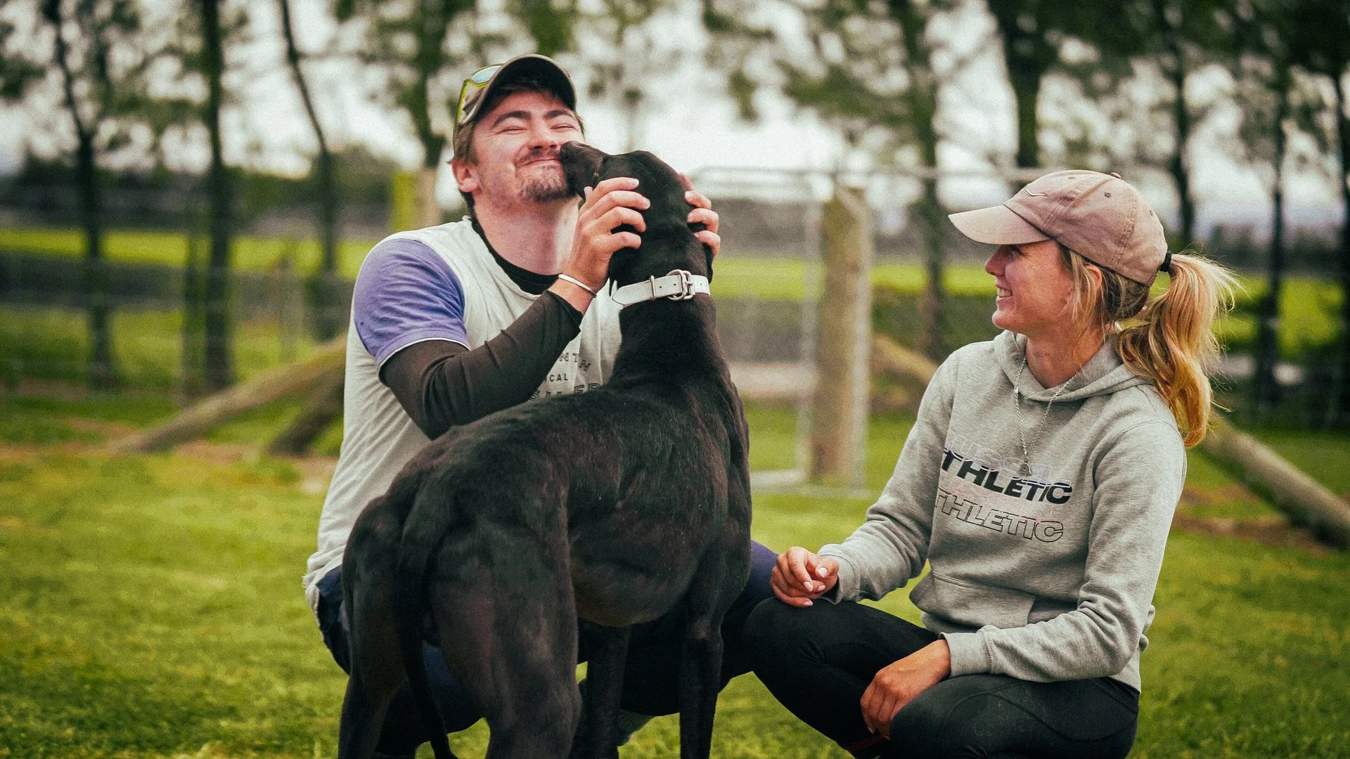 Dan Roberts and Tayla Duley, caring for racing greyhounds