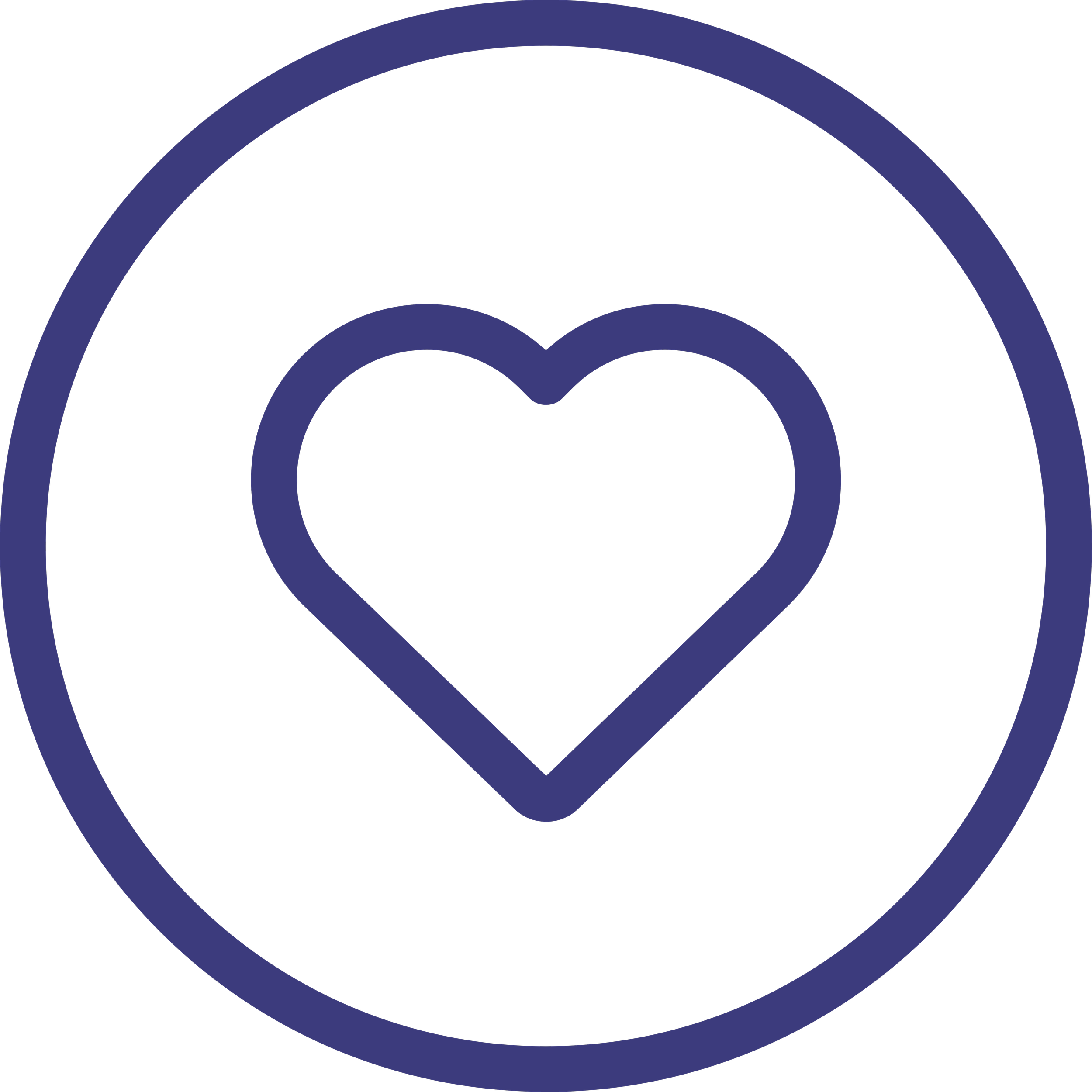A dark purple heart inside a larger circle with a dark purple outline on a black background.