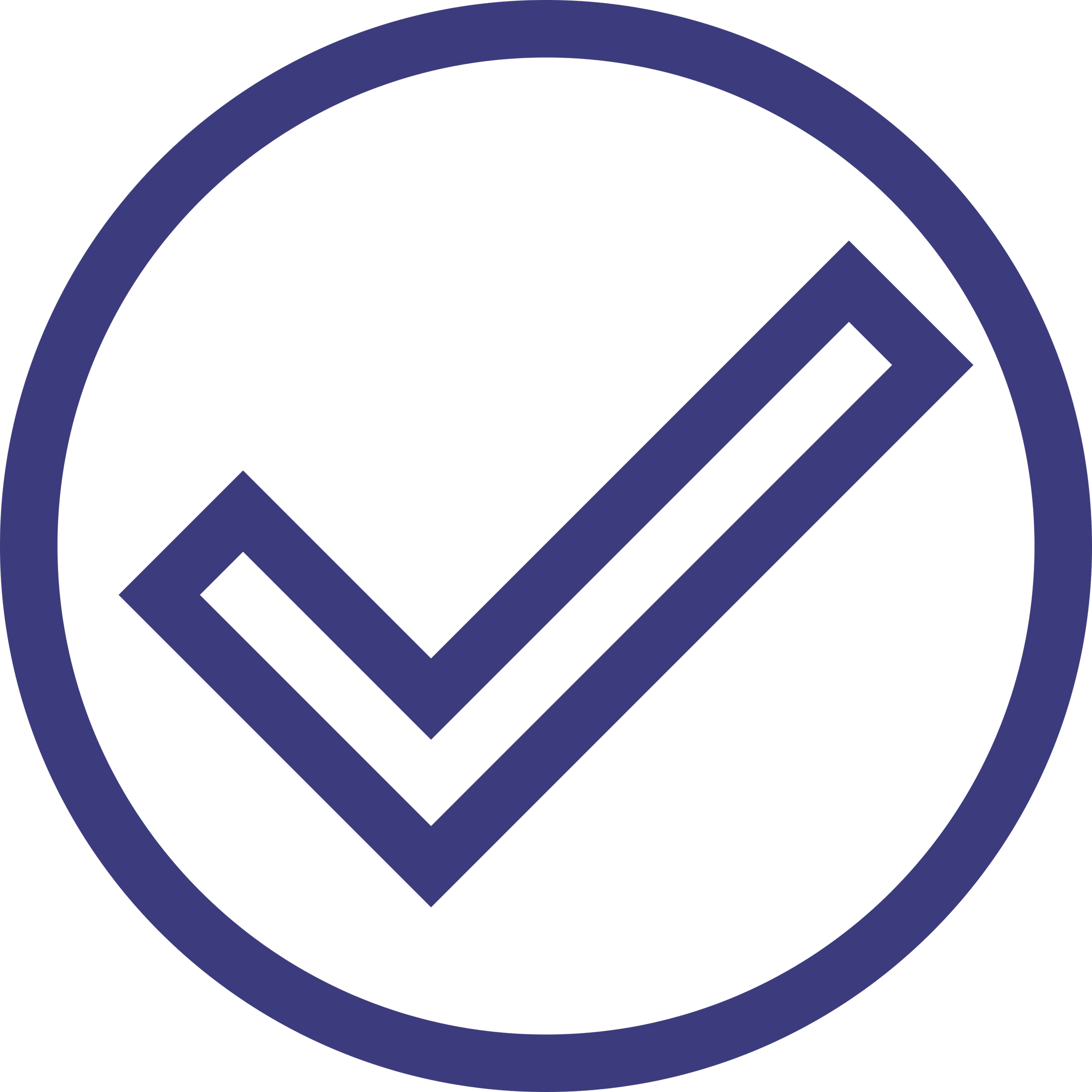 A dark blue check mark inside a circle on a black background.