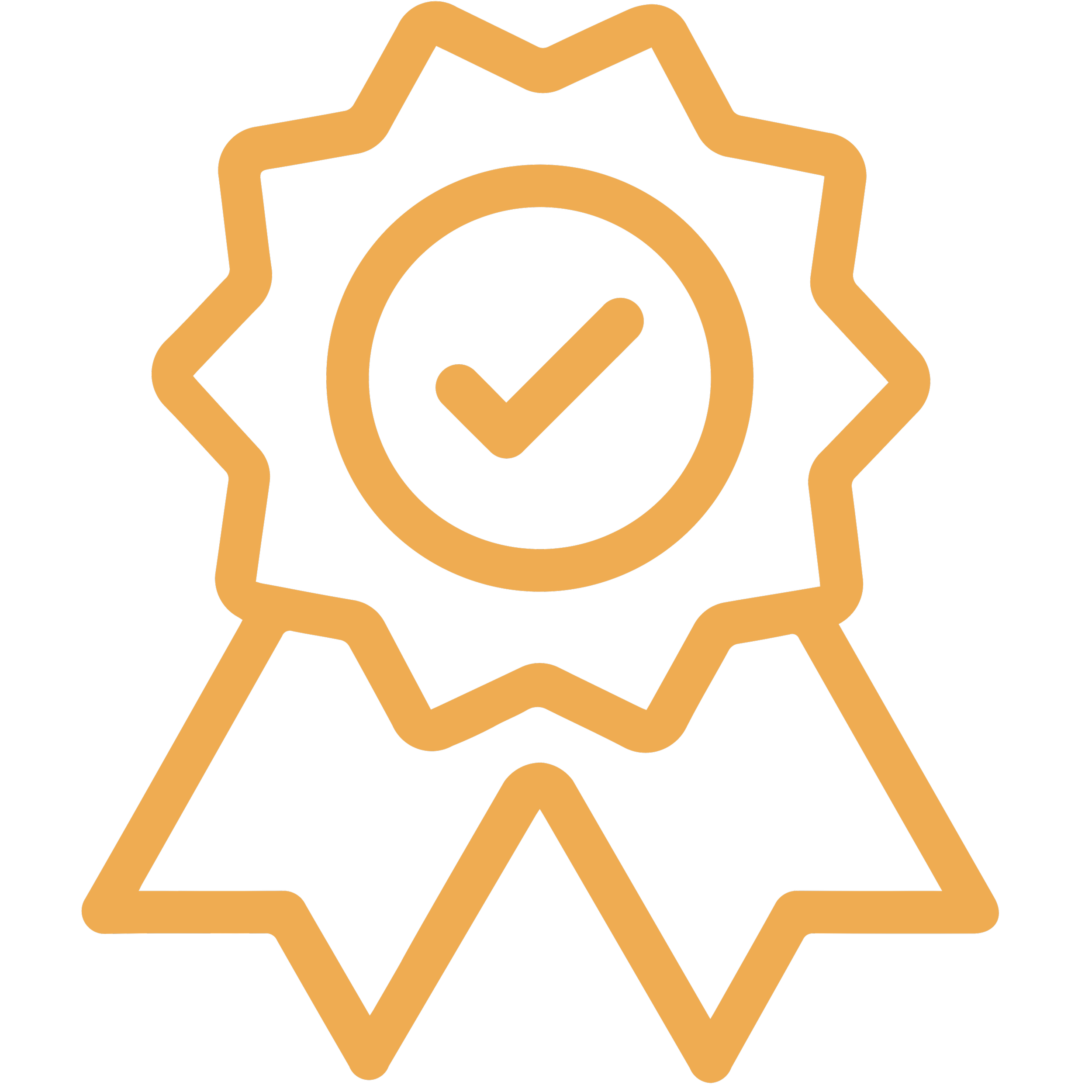 Gold medal ribbon with a checkmark inside a circle at the center.