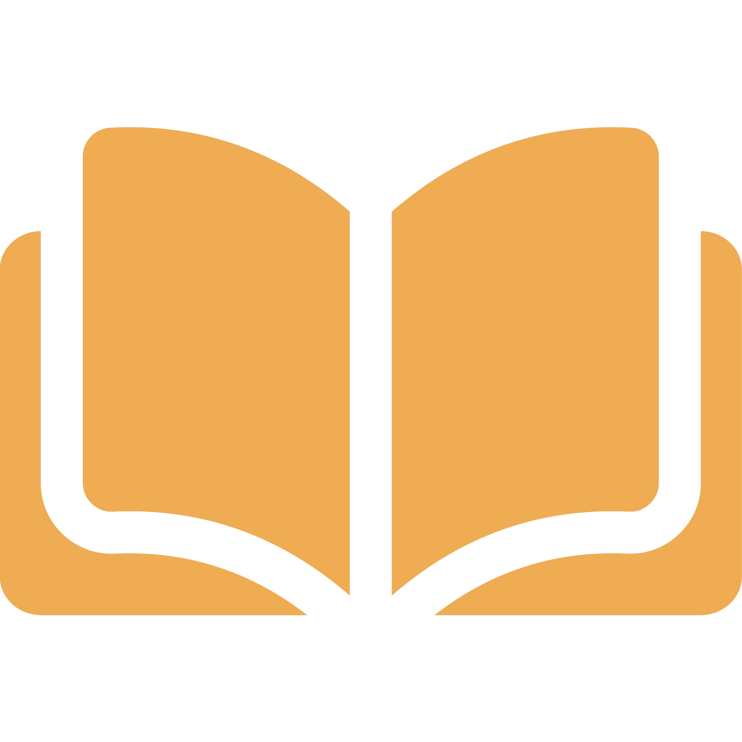 Simplified icon of an open tan book with black outlines.