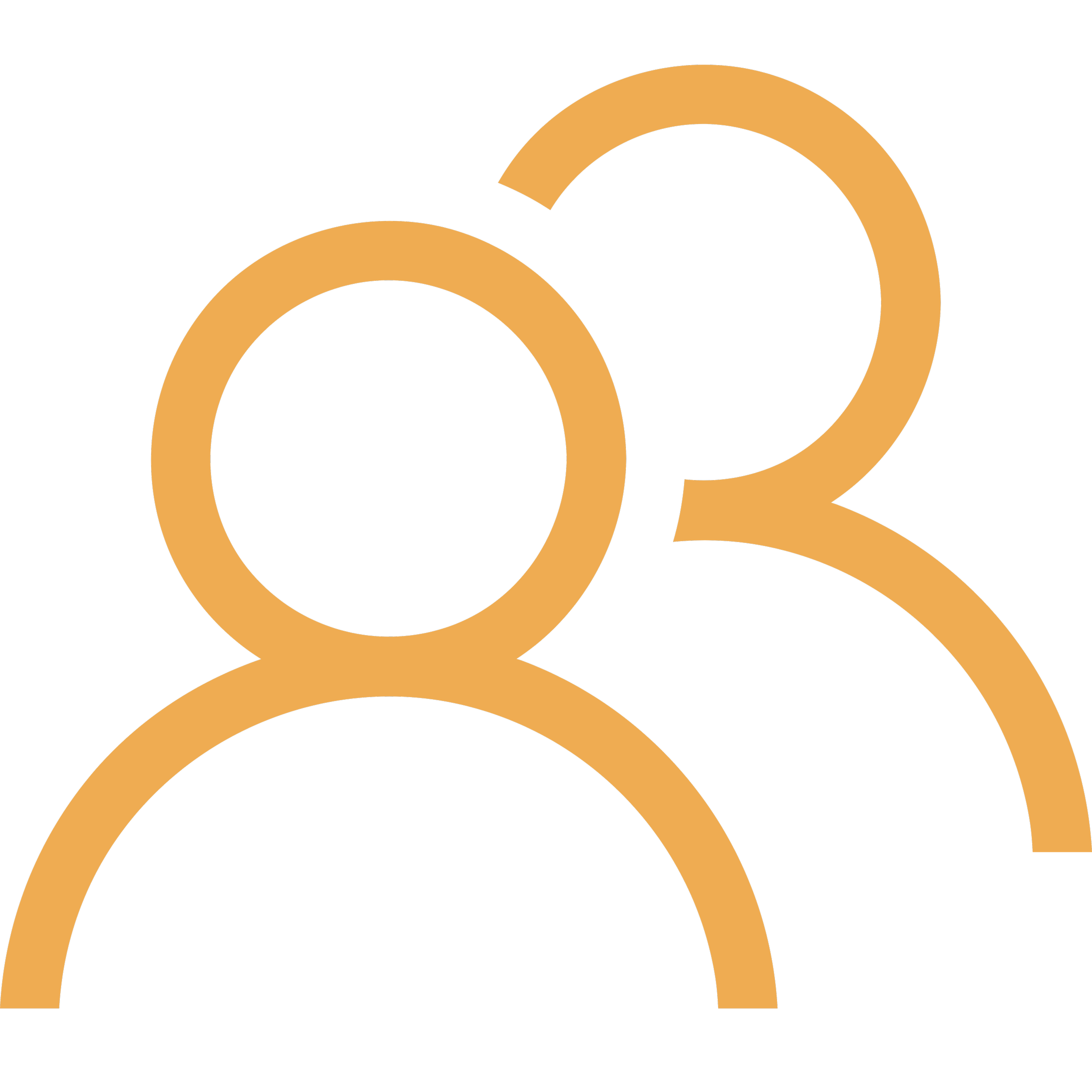 Icon of three human figures outlined in orange and black on a transparent background.