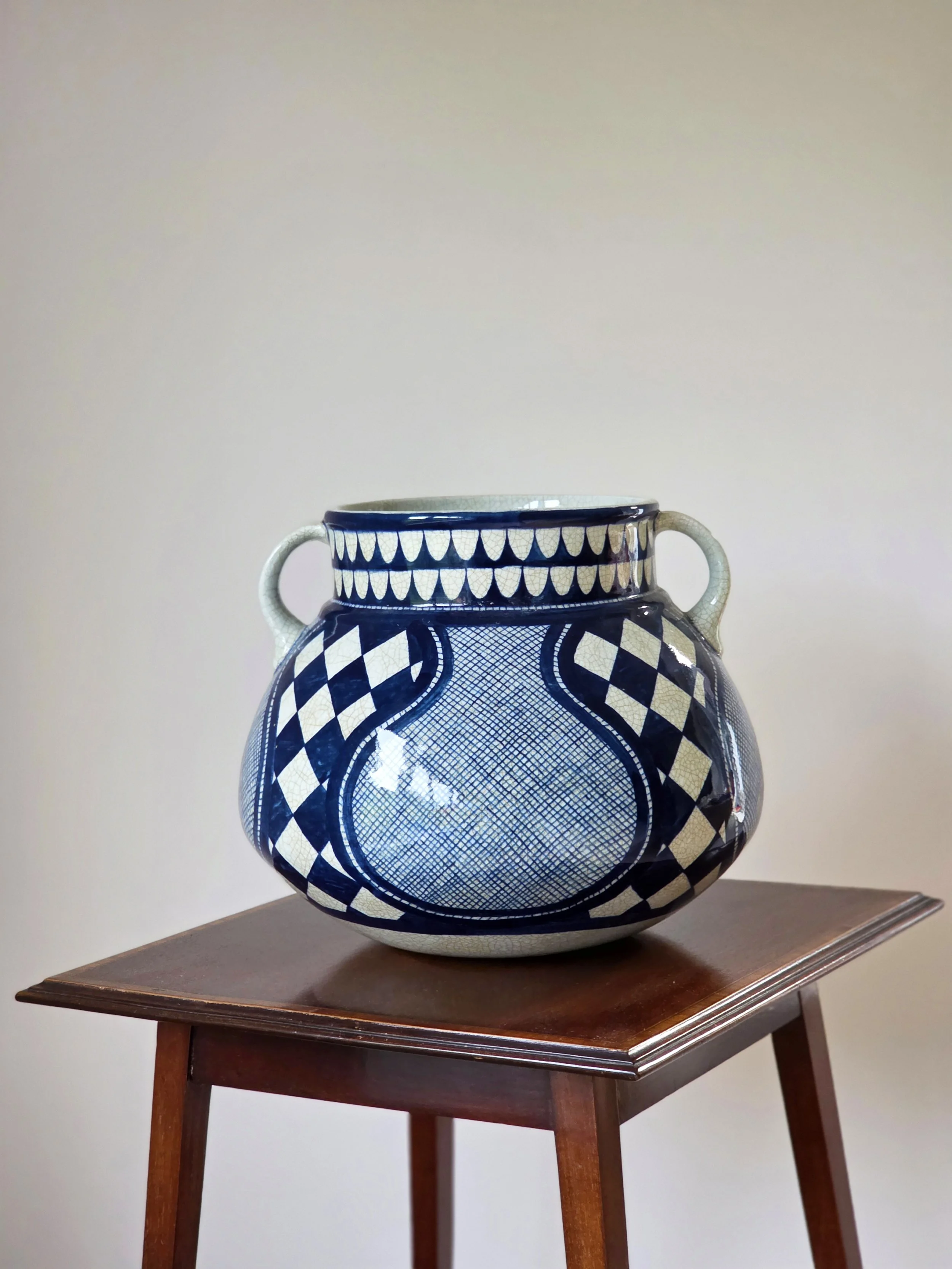 Mid Century Checkerboard Squat Vase