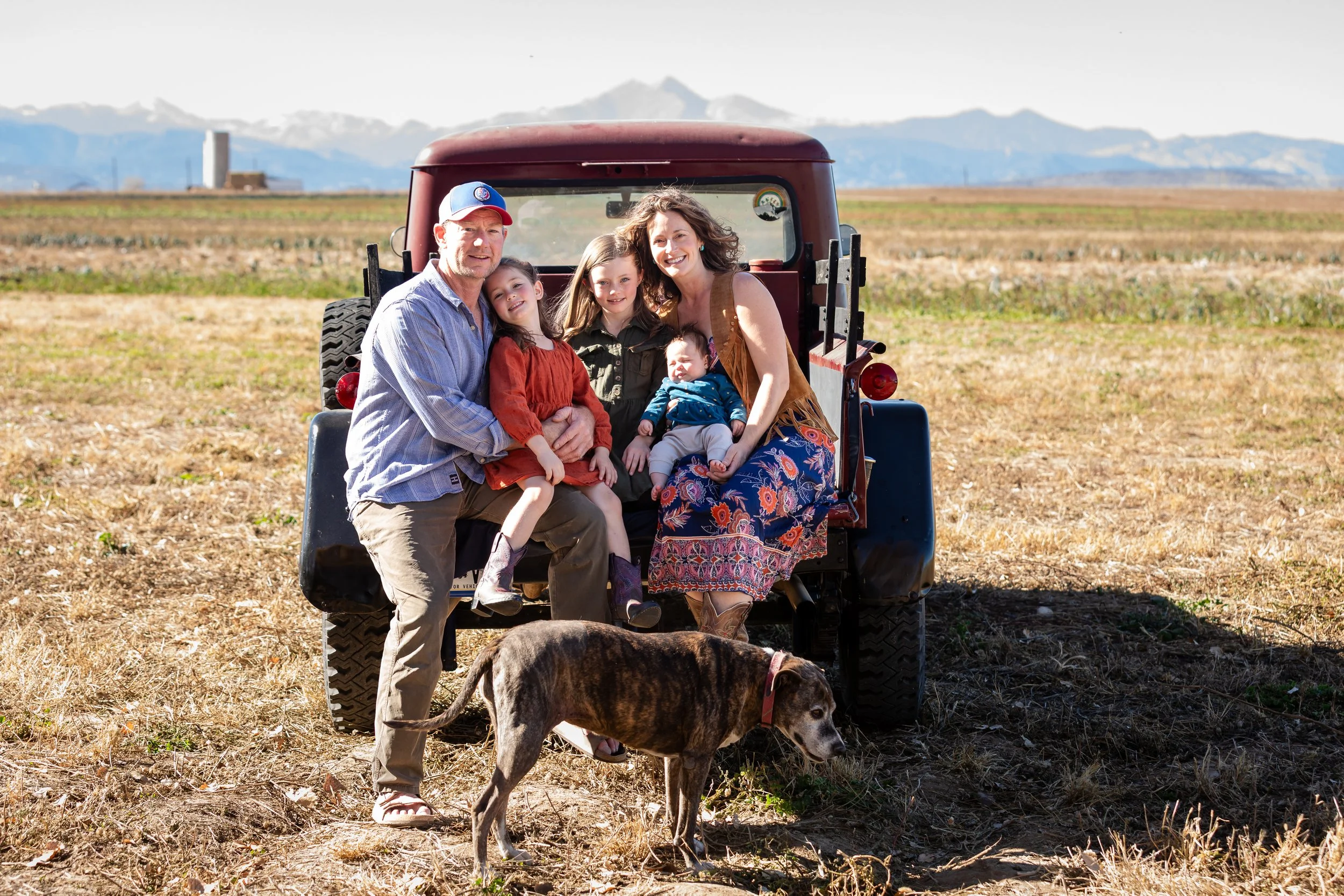 Family portrait session on a Longmont Colorado farm with Longs Peak in the background, Lisa Doane Photography