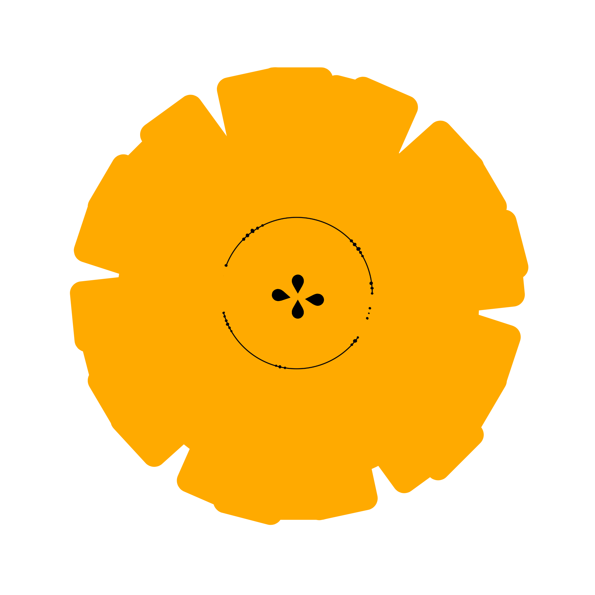 Gold and black logo with a circular graphic and abstract shapes.