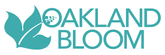 Oakland Bloom logo with a stylized flower and the text 'Oakland Bloom' in teal.