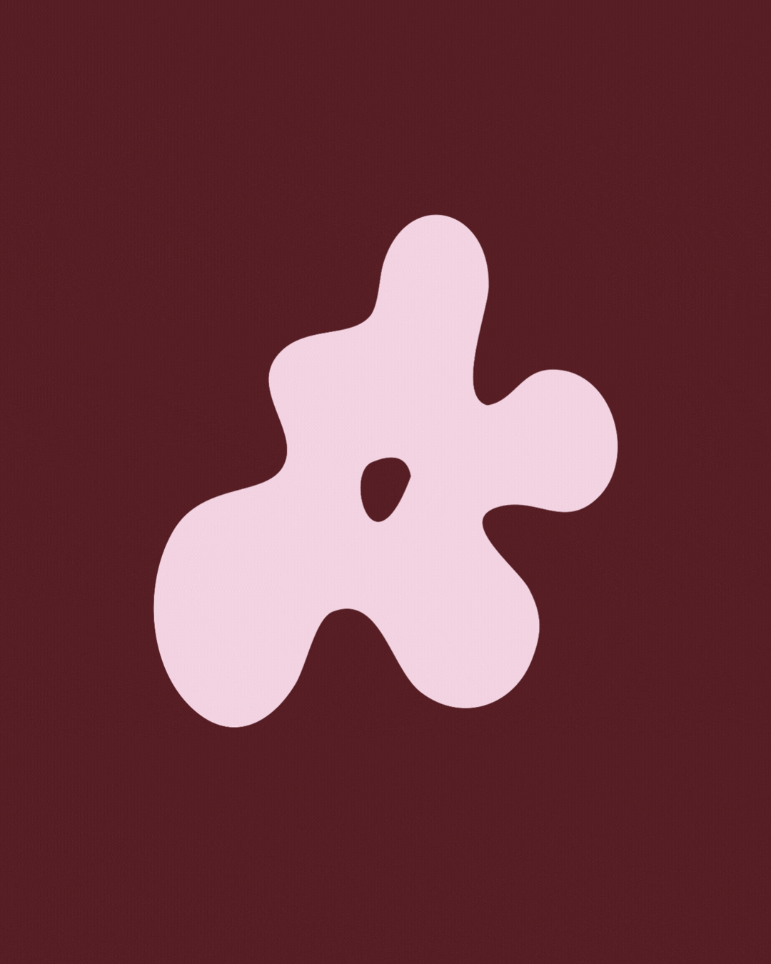 Abstract pink blob with irregular shape on a dark red background.