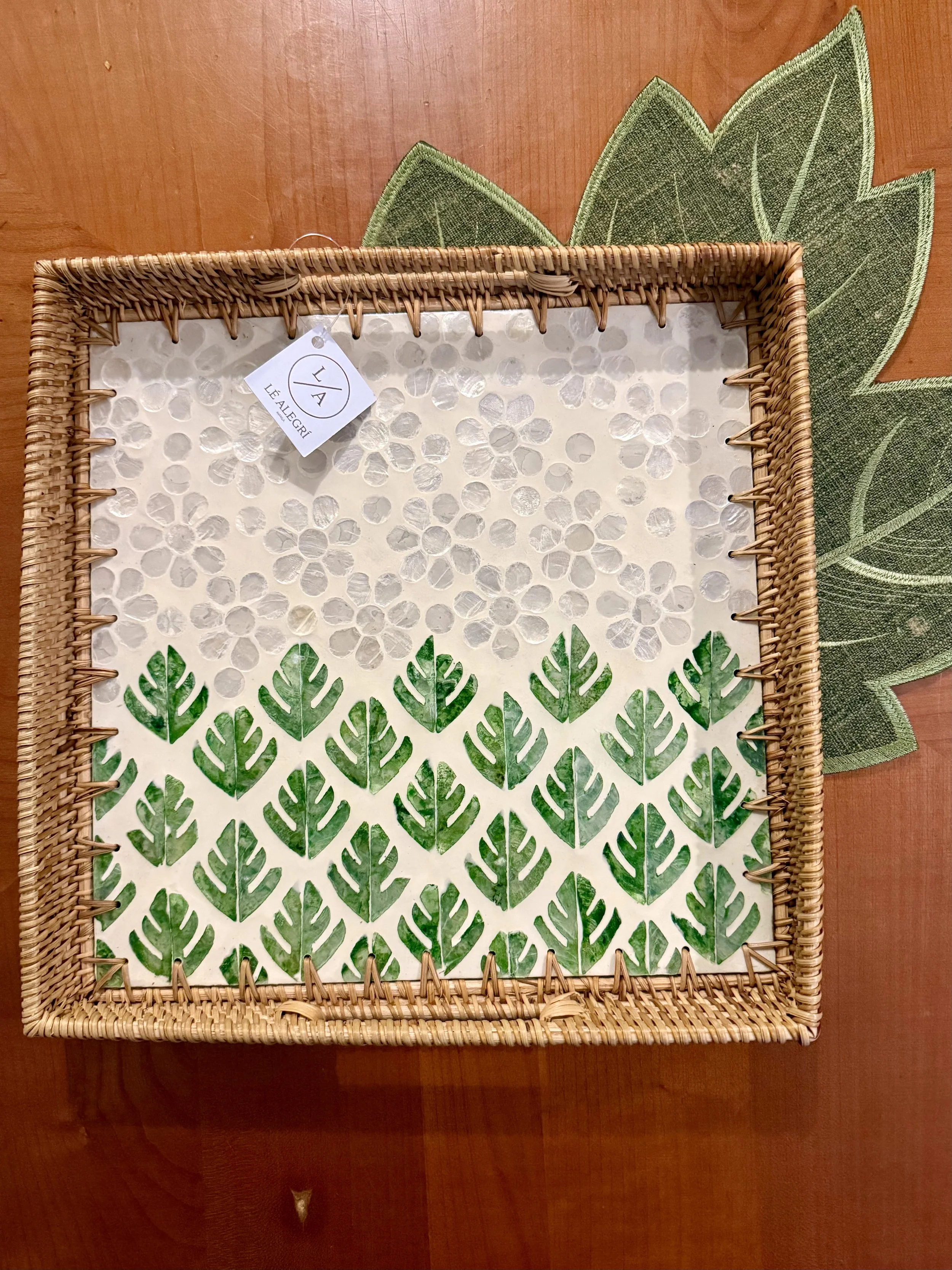 Exquisite MOP Round Tray with Rattan Trim