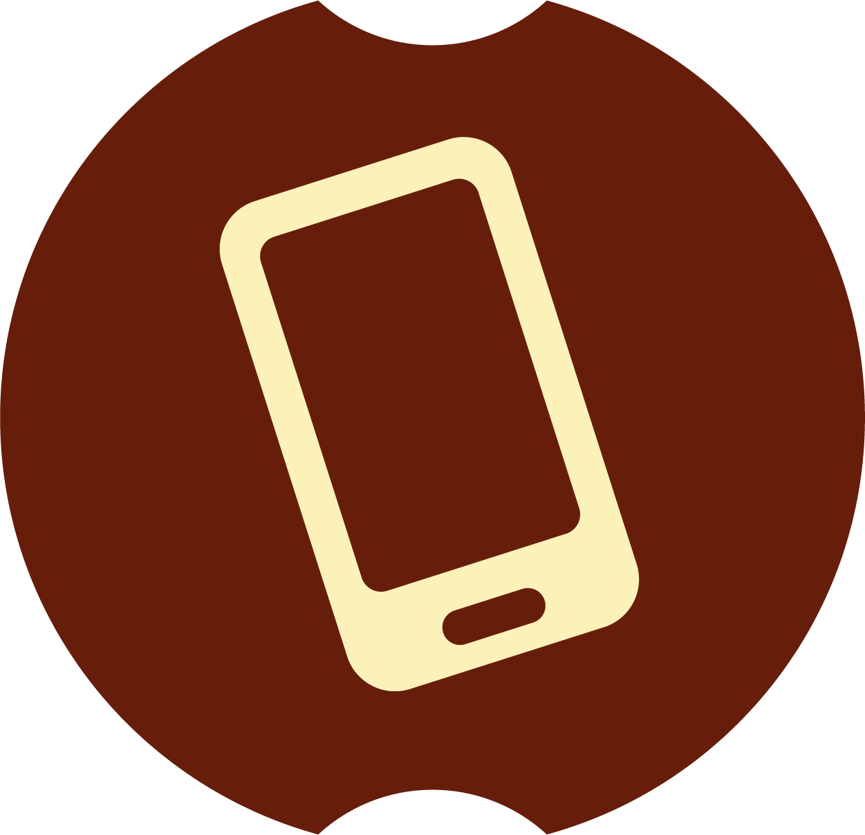 Icon of a white smartphone on a brown circular background.