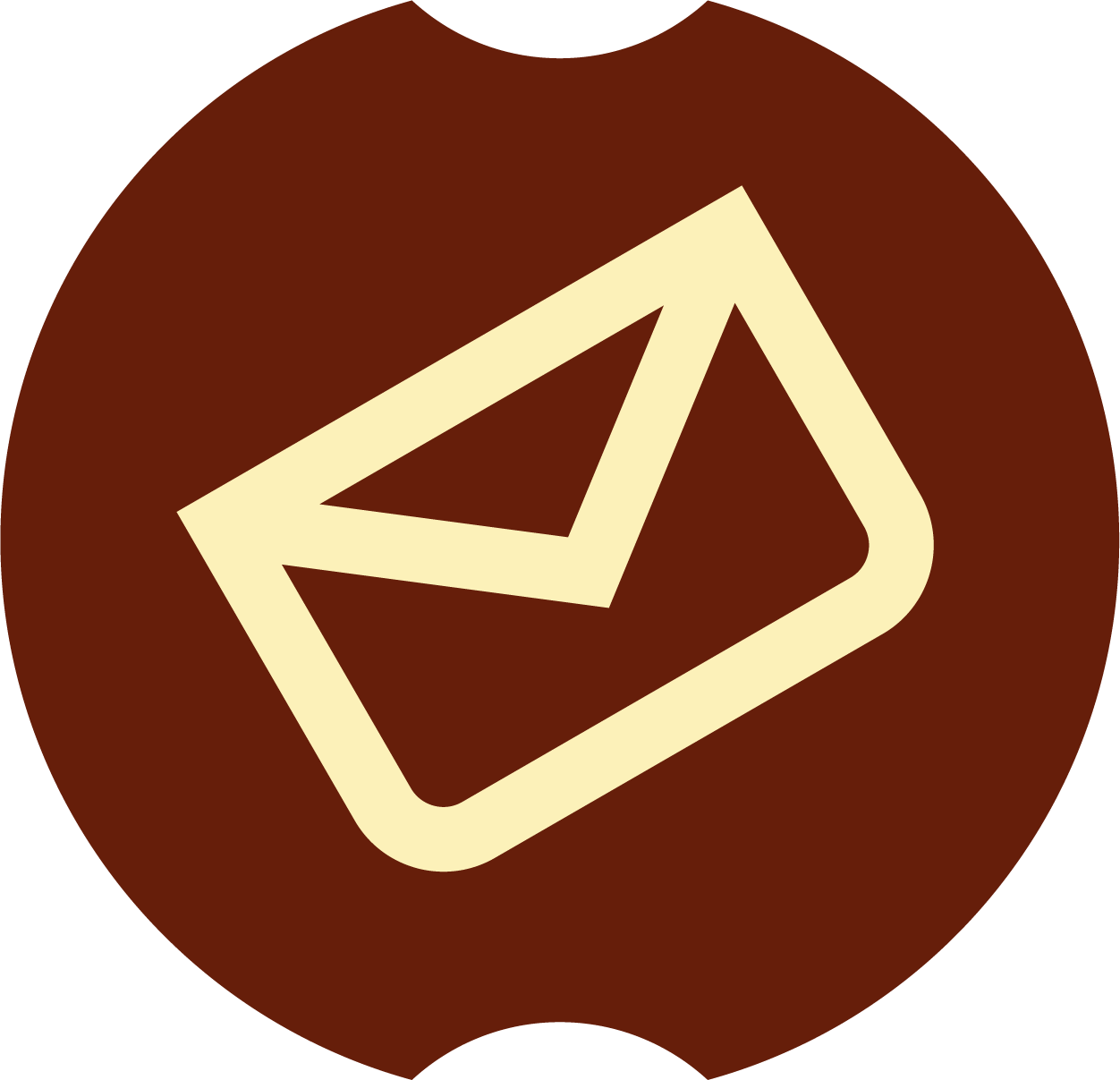 Icon of a beige envelope with a darker beige outline on a brown circular background.