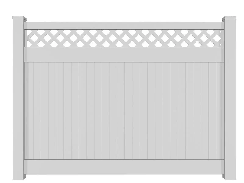 A white wooden privacy fence with lattice at the top.