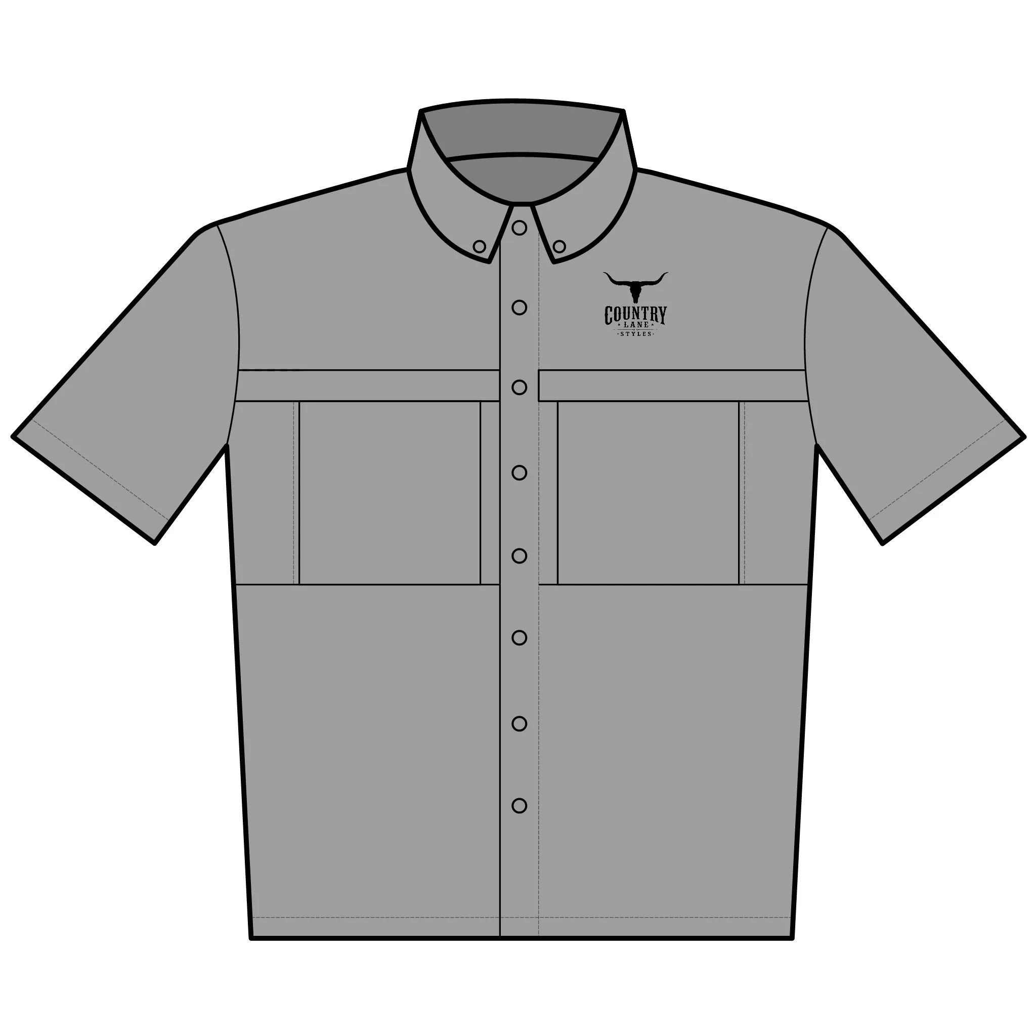 Embroidered Short Sleeve Work Shirt with Longhorn Logo