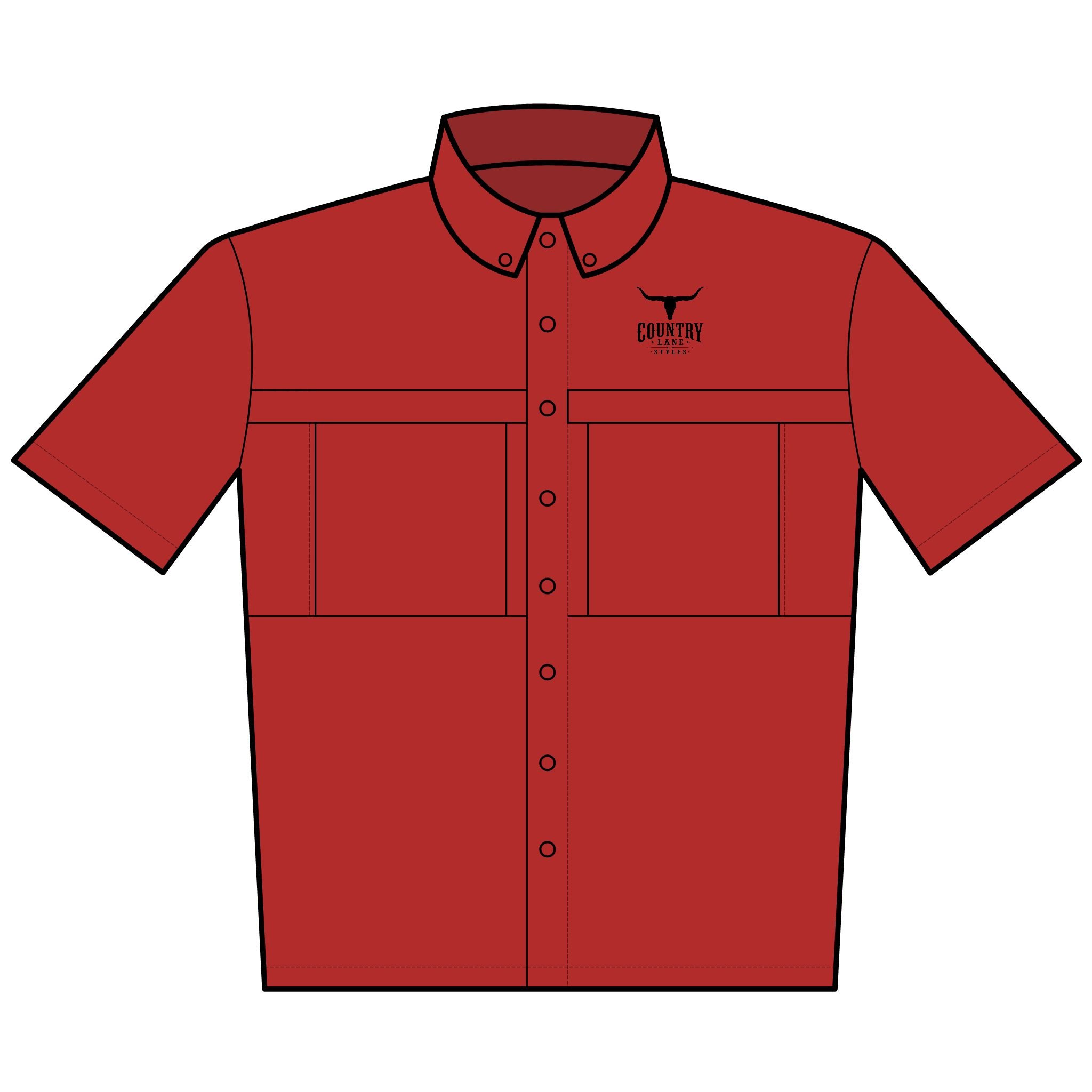 Embroidered Short Sleeve Work Shirt with Longhorn Logo