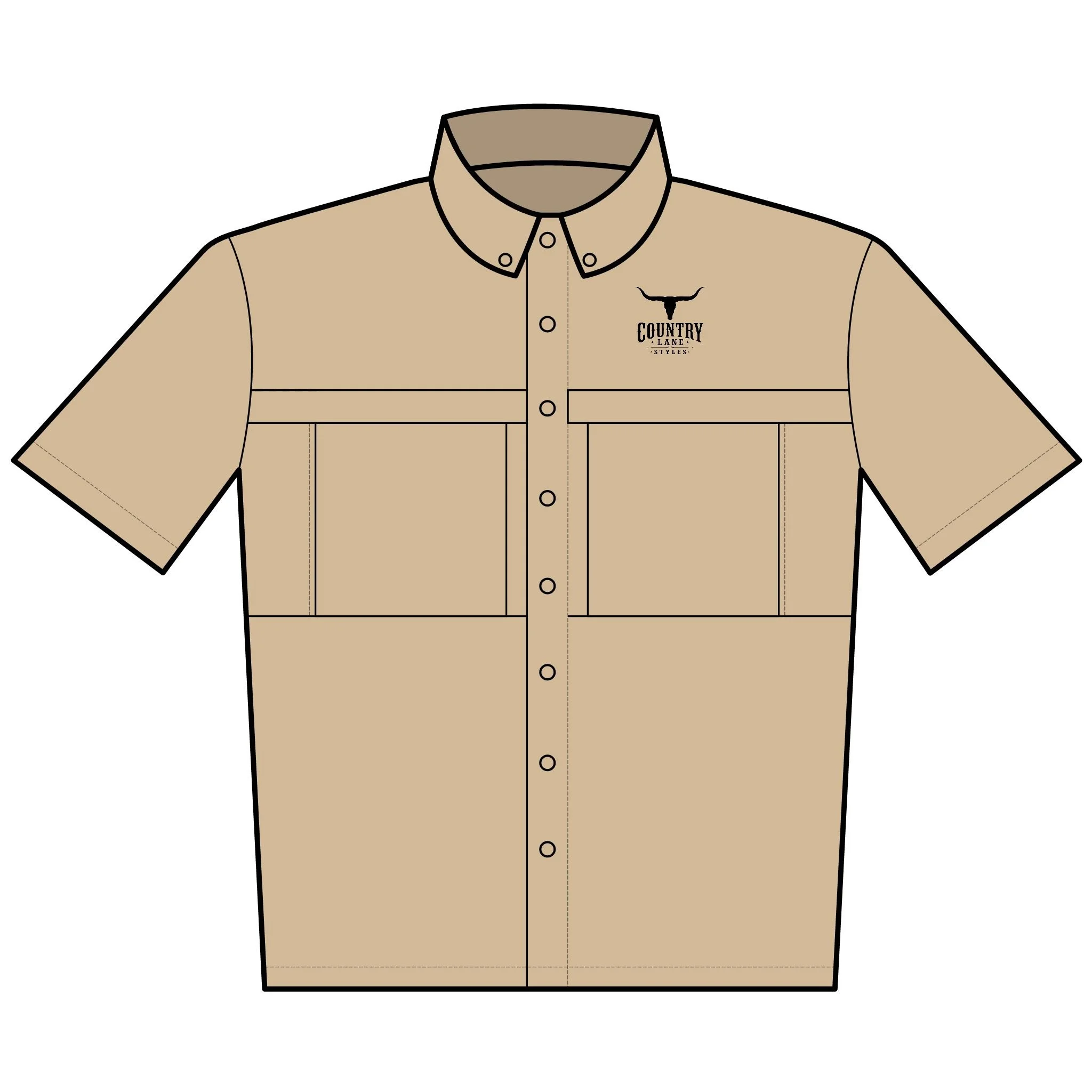 Embroidered Short Sleeve Work Shirt with Longhorn Logo