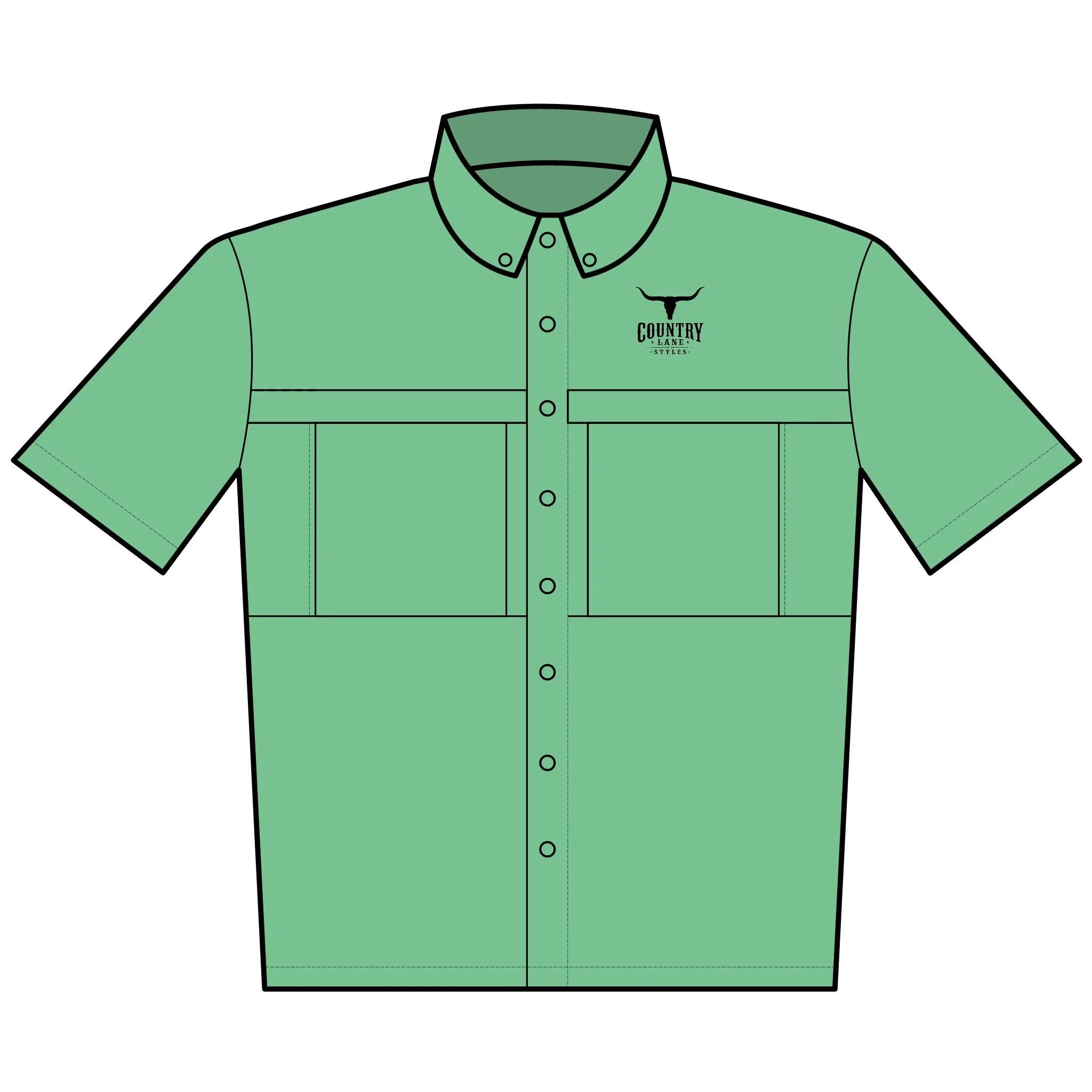 Embroidered Short Sleeve Work Shirt with Longhorn Logo