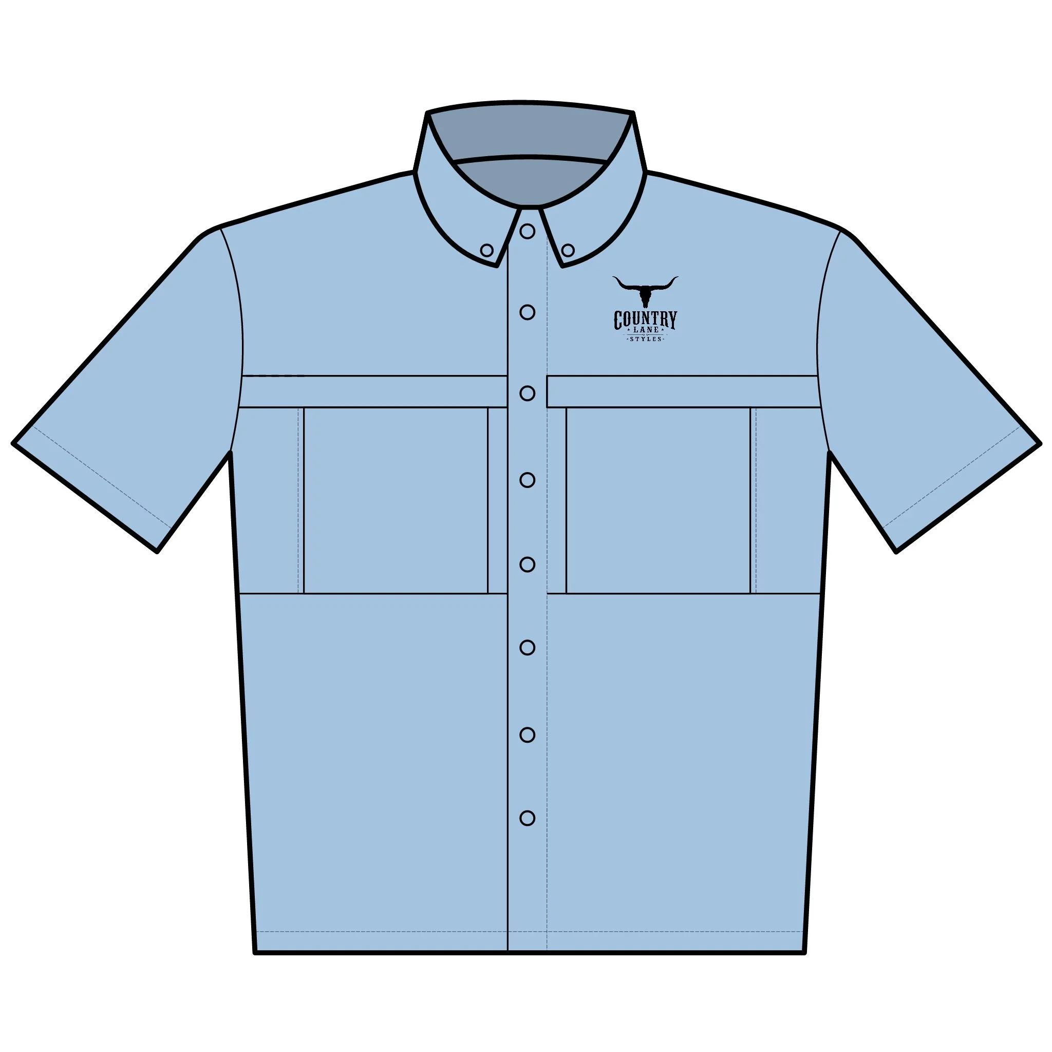 Embroidered Short Sleeve Work Shirt with Longhorn Logo