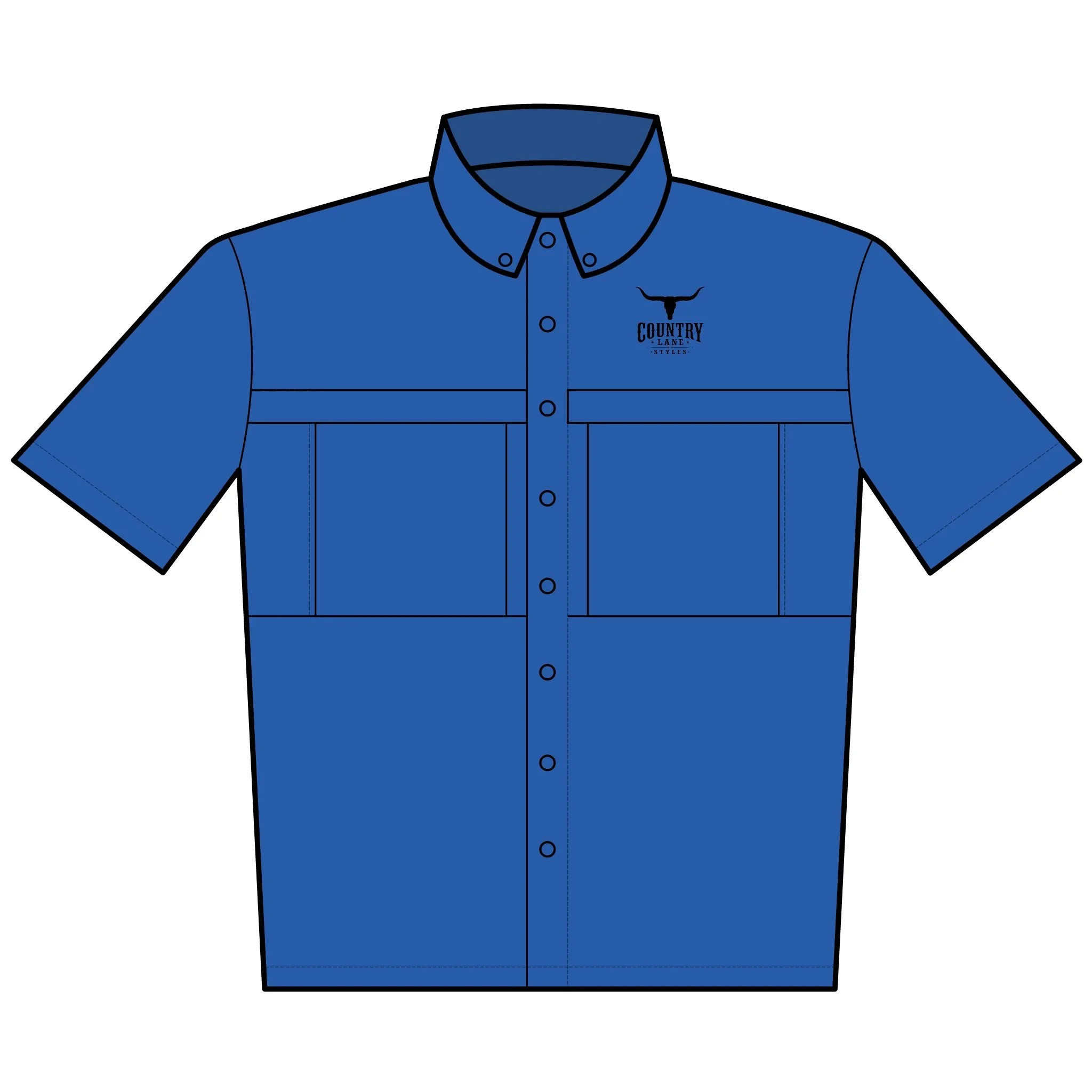 Embroidered Short Sleeve Work Shirt with Longhorn Logo