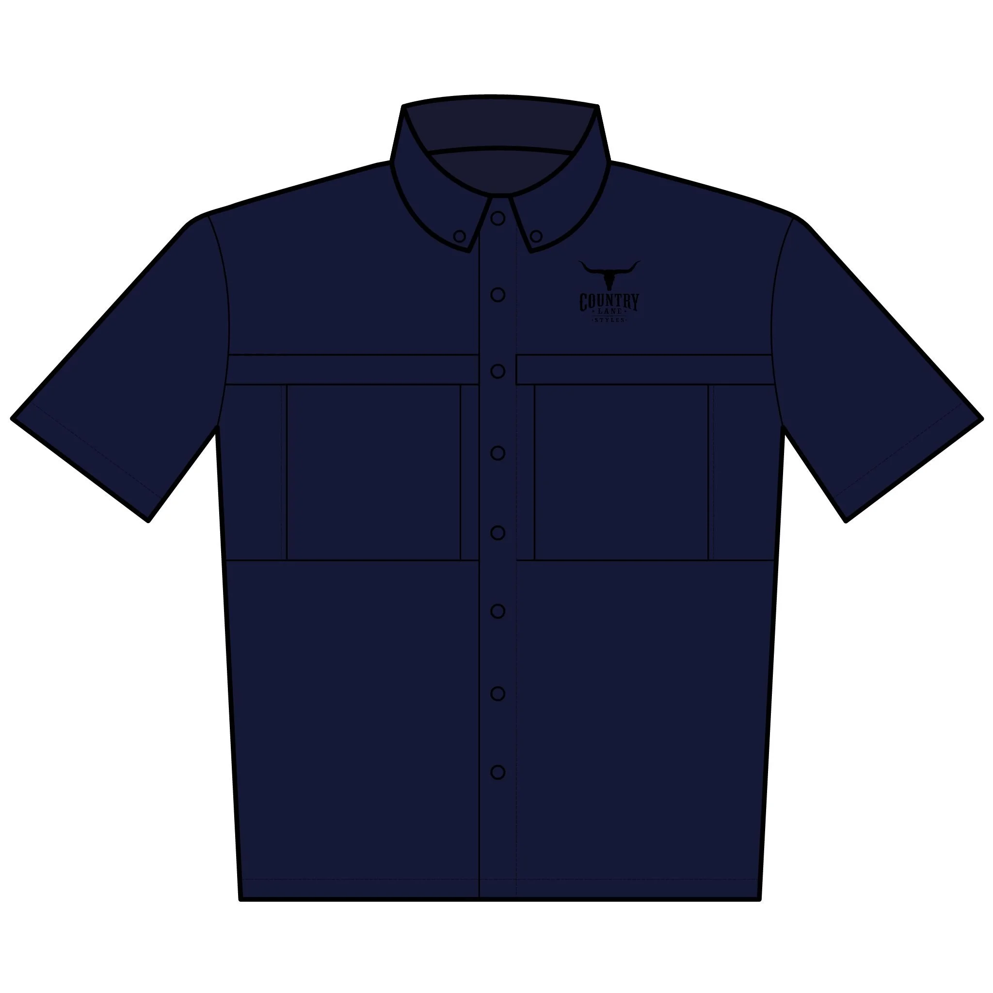 Embroidered Short Sleeve Work Shirt with Longhorn Logo