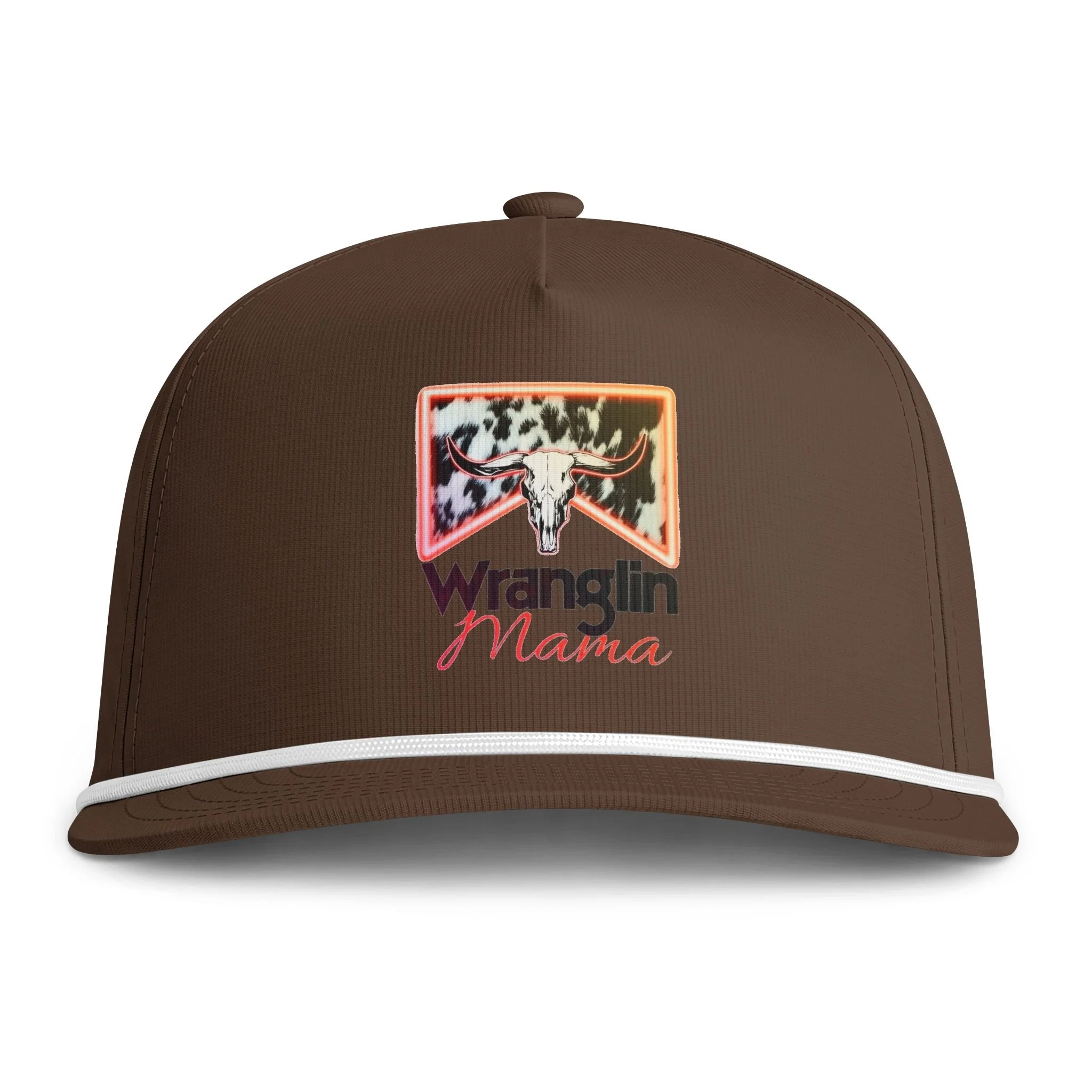 Wranglin' Mama Rope Cap — Sunwashed Cowhide Patch Trucker Hat