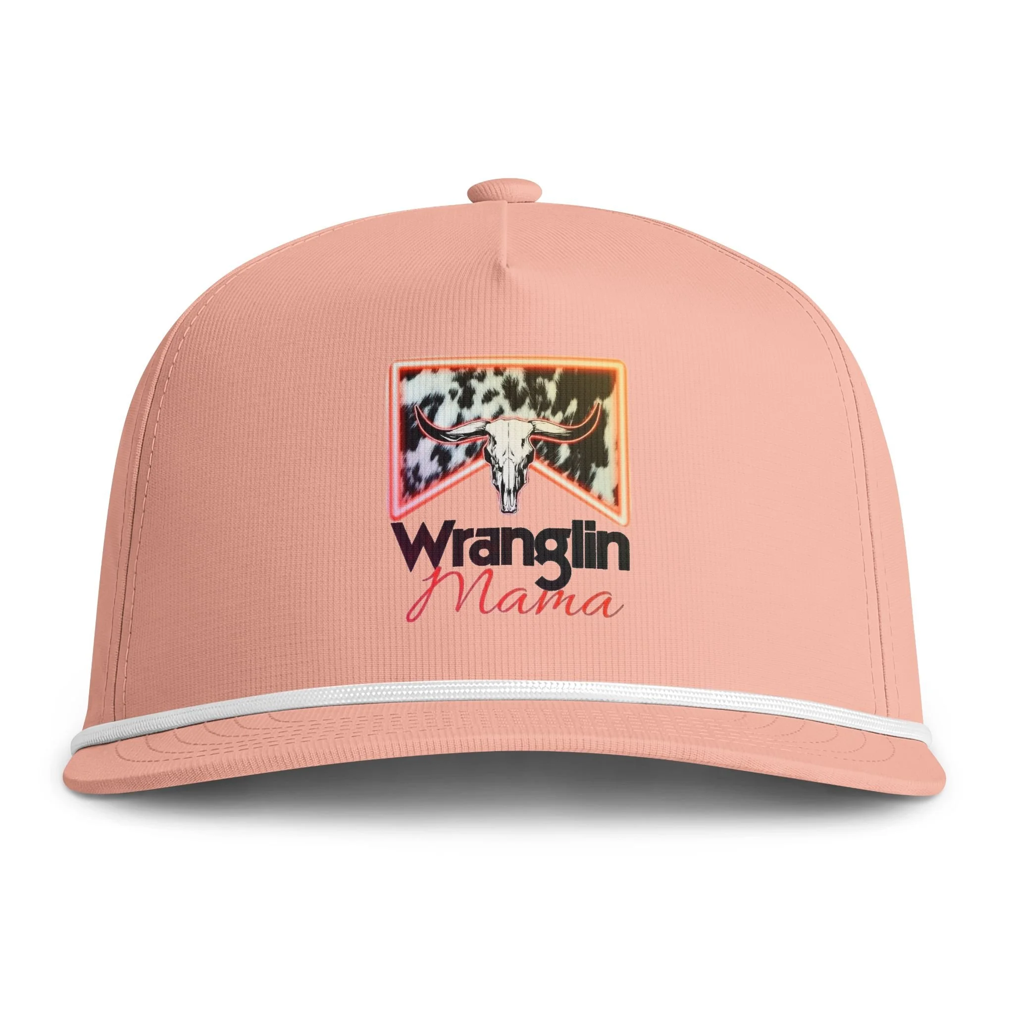 Wranglin' Mama Rope Cap — Sunwashed Cowhide Patch Trucker Hat