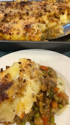 Shepards pie served with homemade tomato sauce