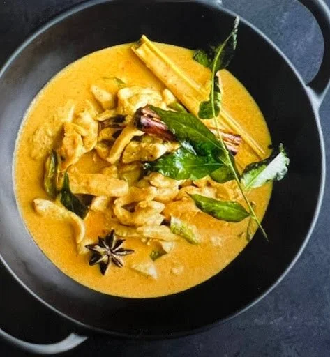 Indonesian Nonya chicken curry served steamed rice