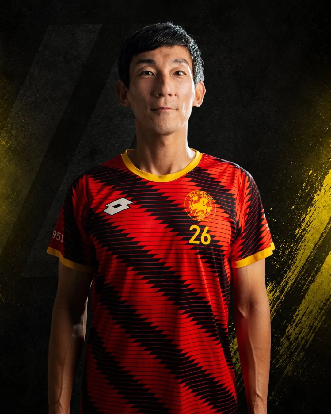 Monju Shohei, youth football coach and strength and conditioning coach at Ellerslie Performance Hub, wearing a red and black football jersey.