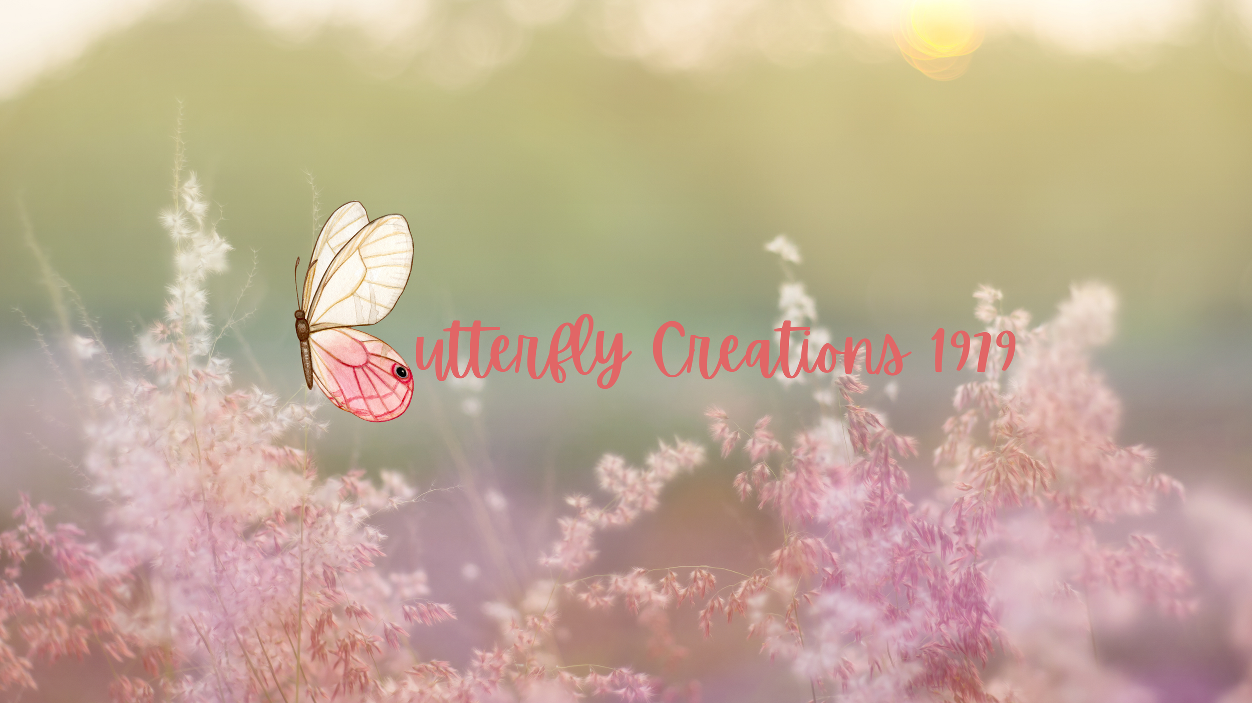 green background with lavender flowers and butterfly