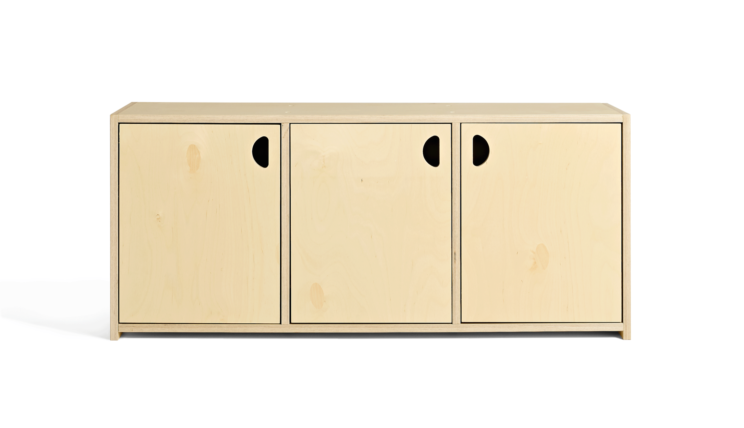 Baltic Birch media console with 3 doors with exposes edges
