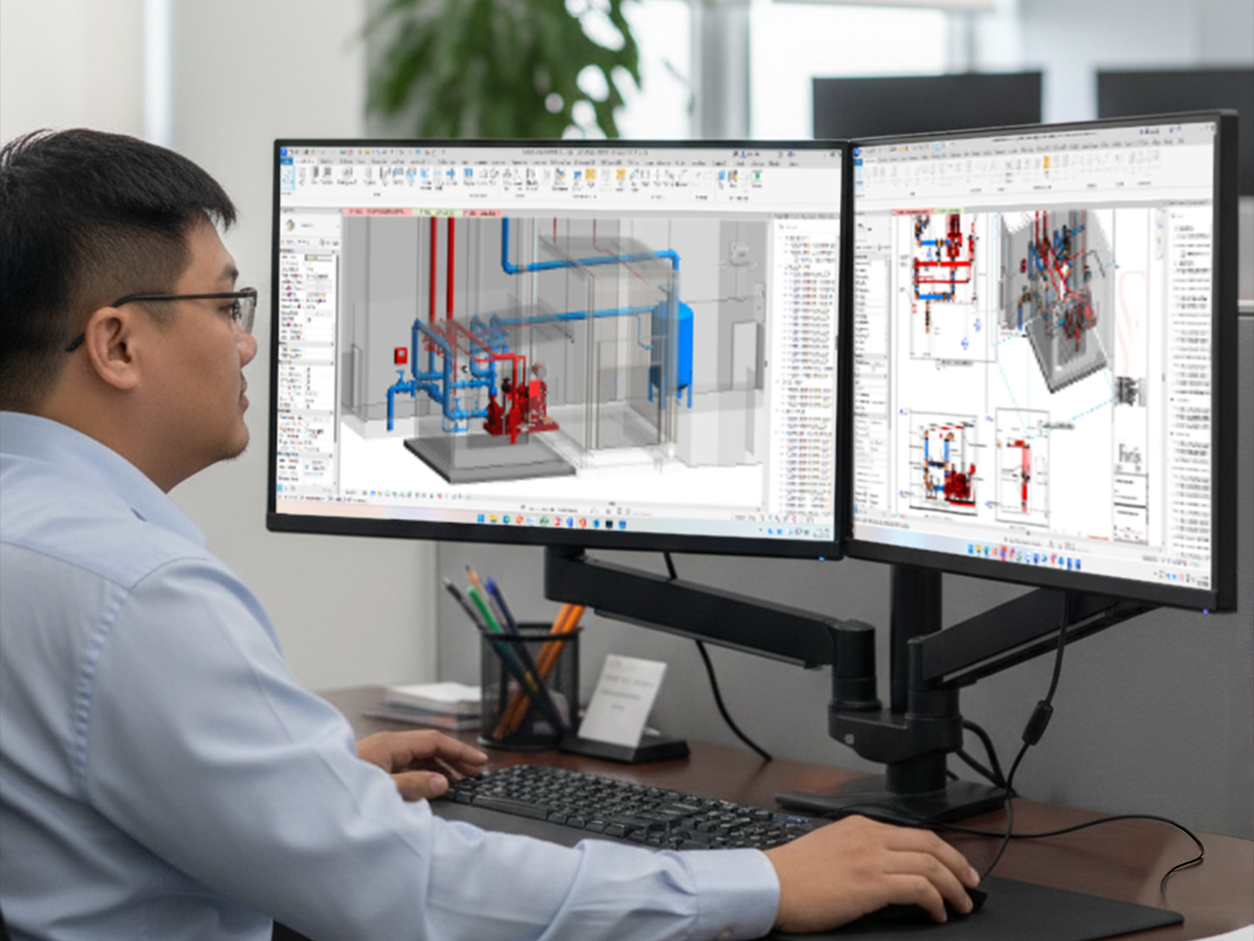 BIM Consultant with 3D drawings of fire protection design