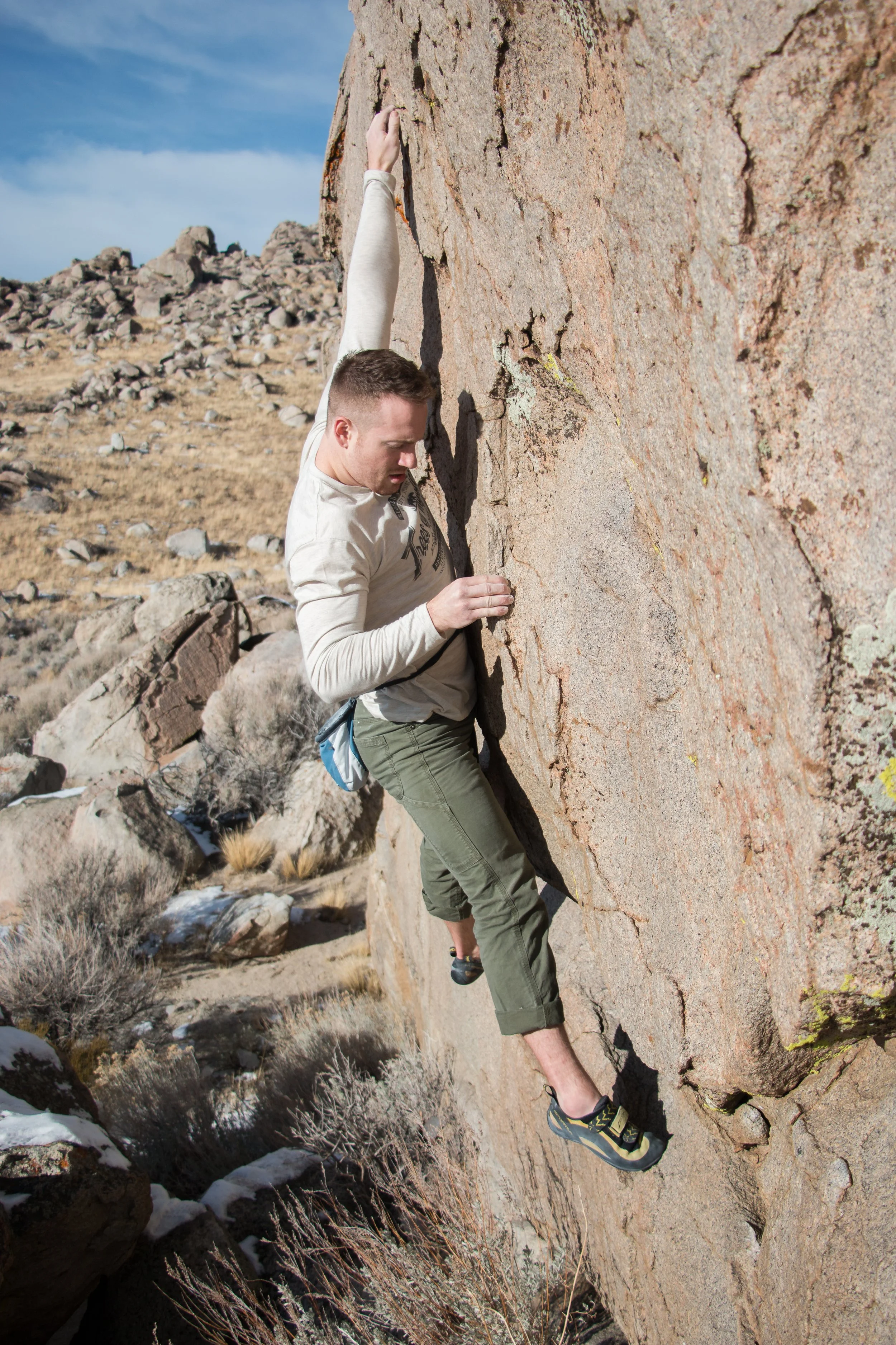 Kyle Coffman climbs near Doyle, Calif.
