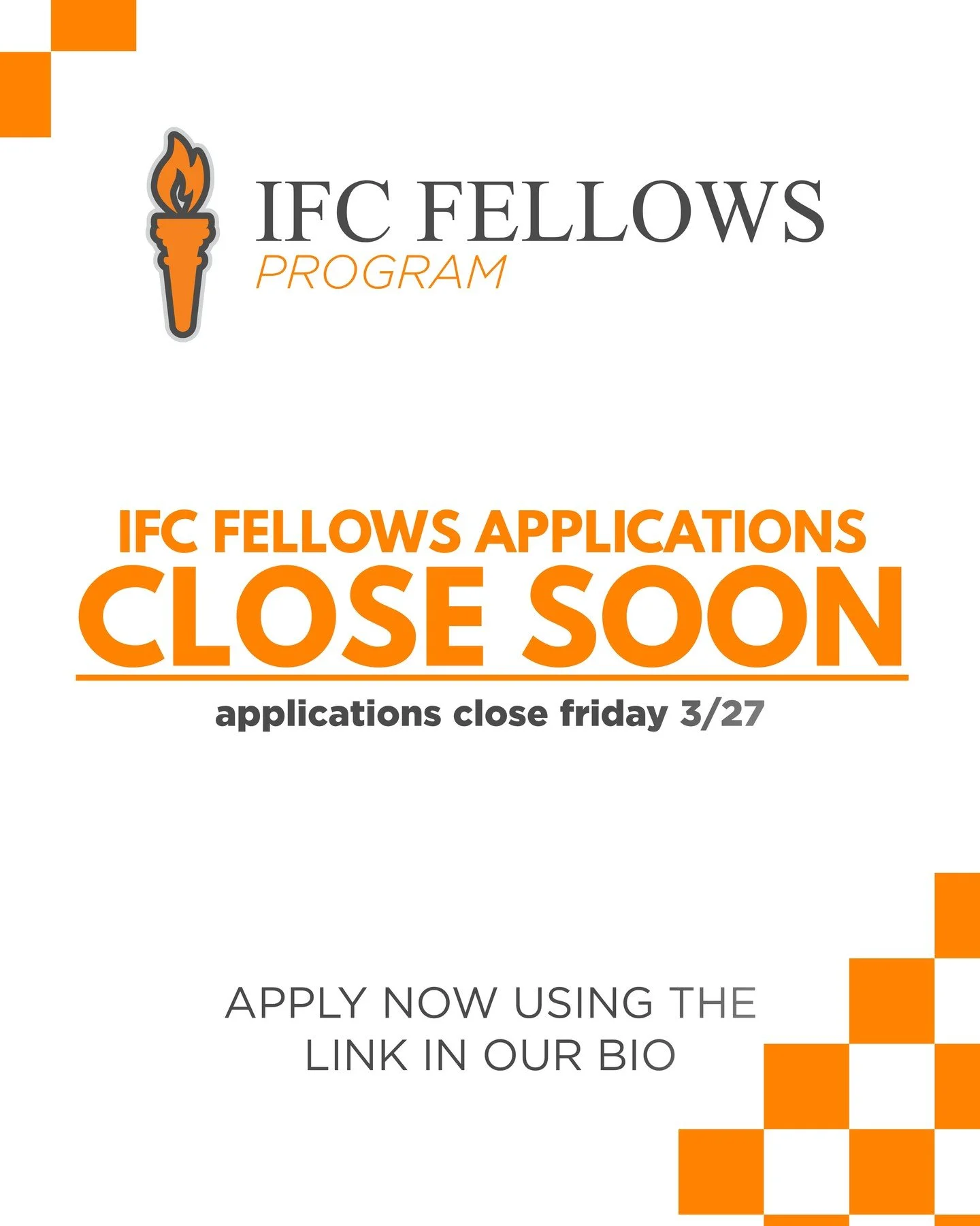 ⏳ Applications for the IFC Fellows Program are closing soon &mdash; don't miss your shot to apply. ⌛

Swipe through to learn more, and DM us if you have any questions about the program or applying.